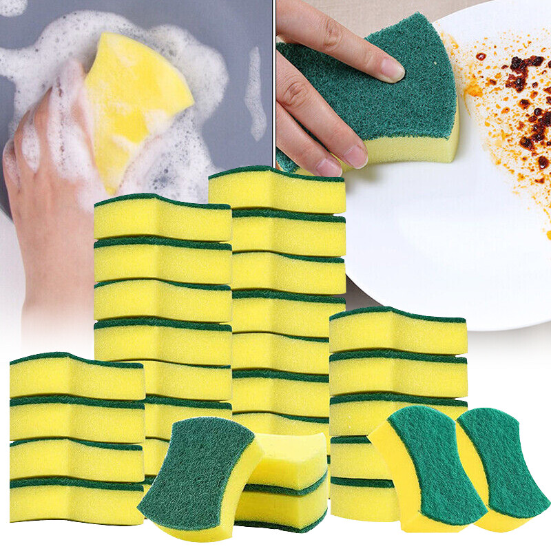 Absorbent Yellow Sponge Green Scrubber Scrub Scourer for Wash Clean Dish Kitchen