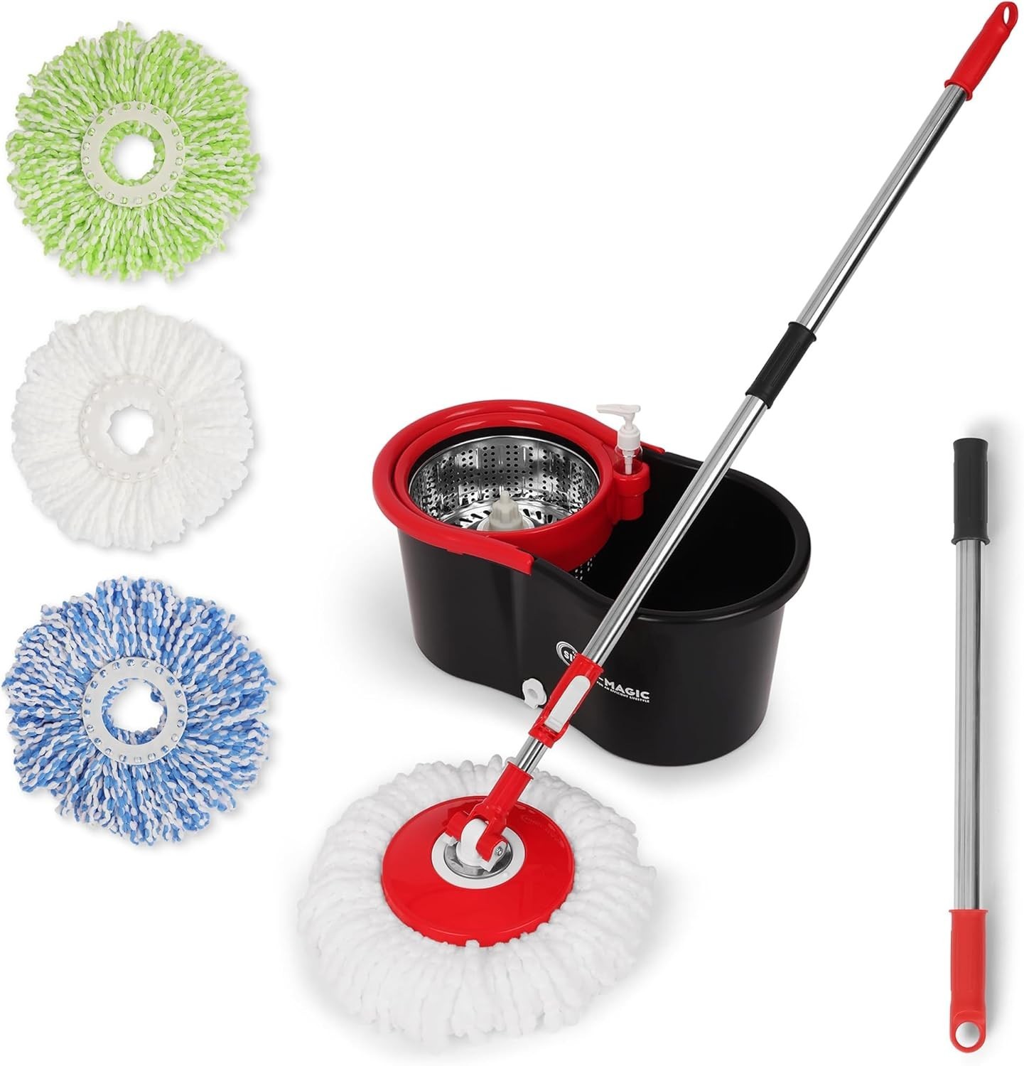 Limpieza De Pisos Microfibra Trapeador Giratorio 360 De Acero Inoxidable Systema