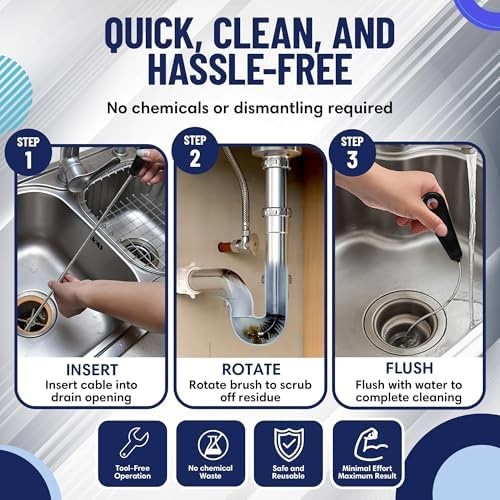 48″ Flexible Tube Brush – Long Pipe Snake for Sink – AC Condensate Line Clean…