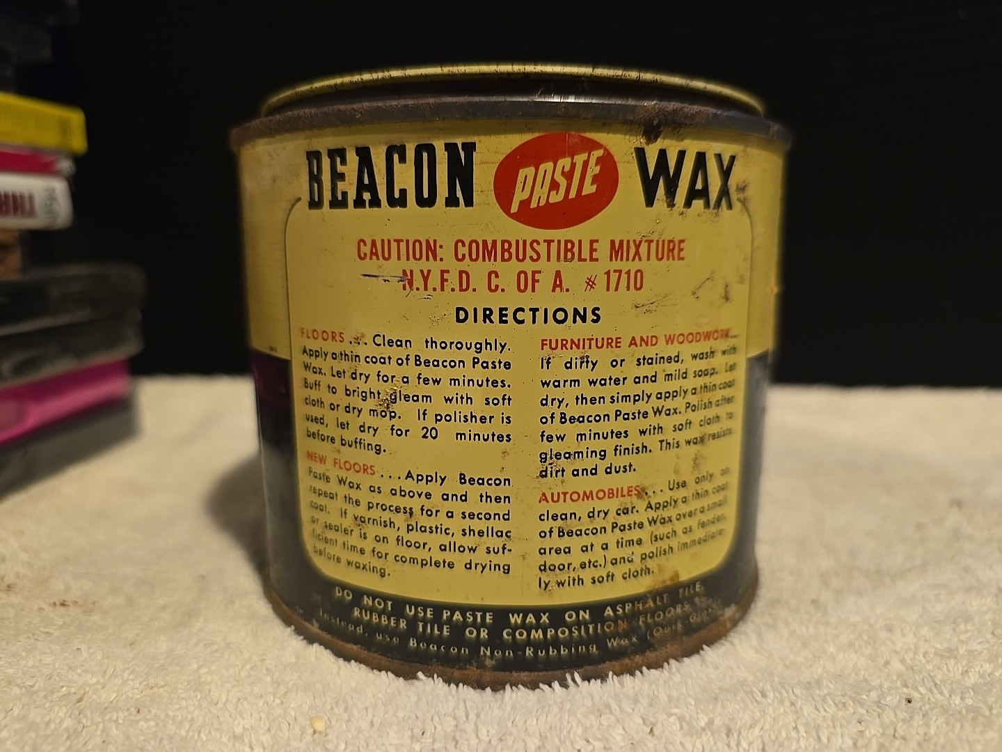 BEACON Paste Wax 16 oz Partial Tin THE BEACON CO. Boston 40, Mass. USA 25 % Full