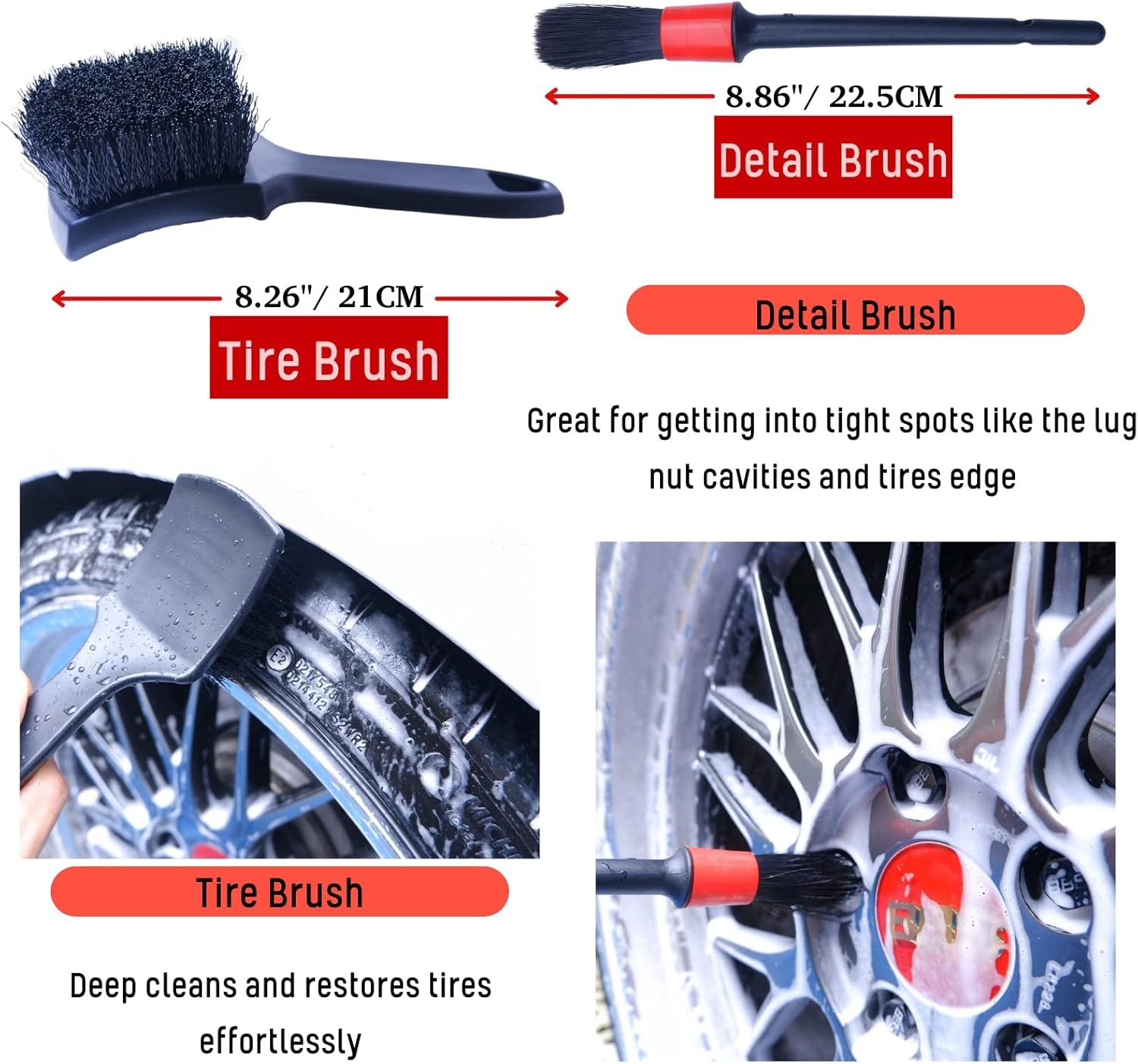 Car Wheel Rim Tire Cleaning Brush Set 4PCS Scratch Free Woolies Detailing Kit