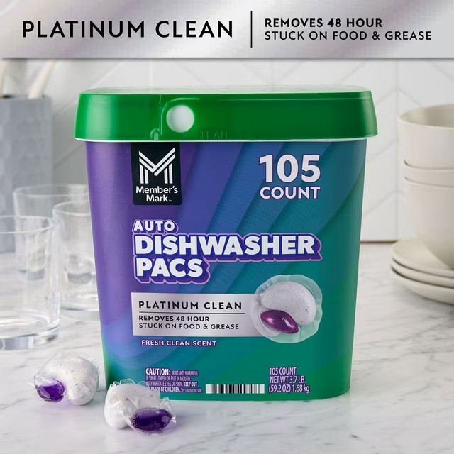 Member’S Mark Platinum Clean Automatic Dishwasher Pacs, Fresh Clean, 105 Ct
