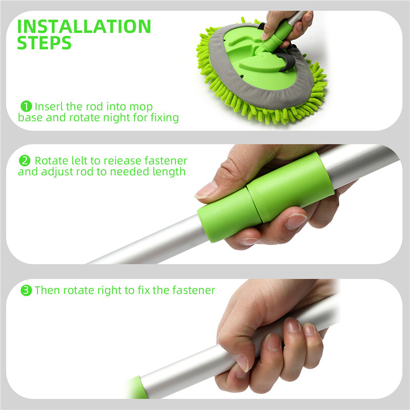 3 in 1 Microfiber Car Wash Brush Cleaning Mop Auto Truck 47.5″ Long Handle