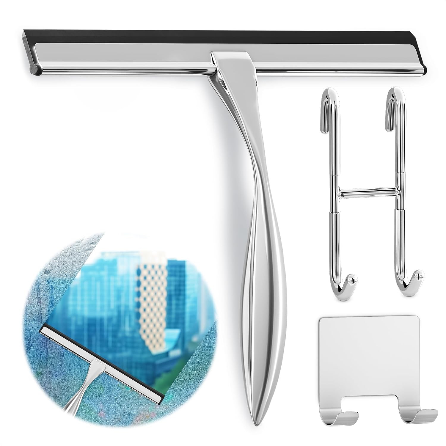 4Pcs 9.5” Hand Squeegee for Shower Glass – Durable Plastic Grip, Random Colors,