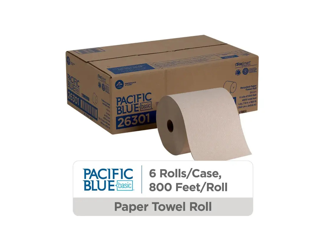 Pacific Blue Basic Roll Paper Towel 7.8X7.875 IN 800 FT 1PLY Kraft Standard Roll