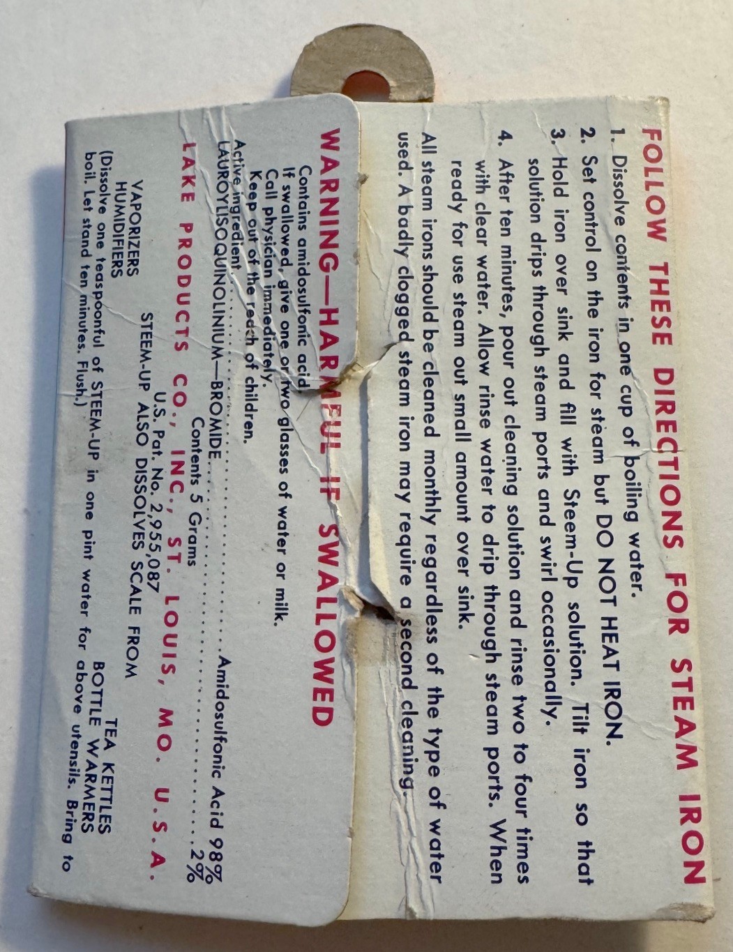 Vintage Steem-Up Hot Iron Cleaner w/Instructions