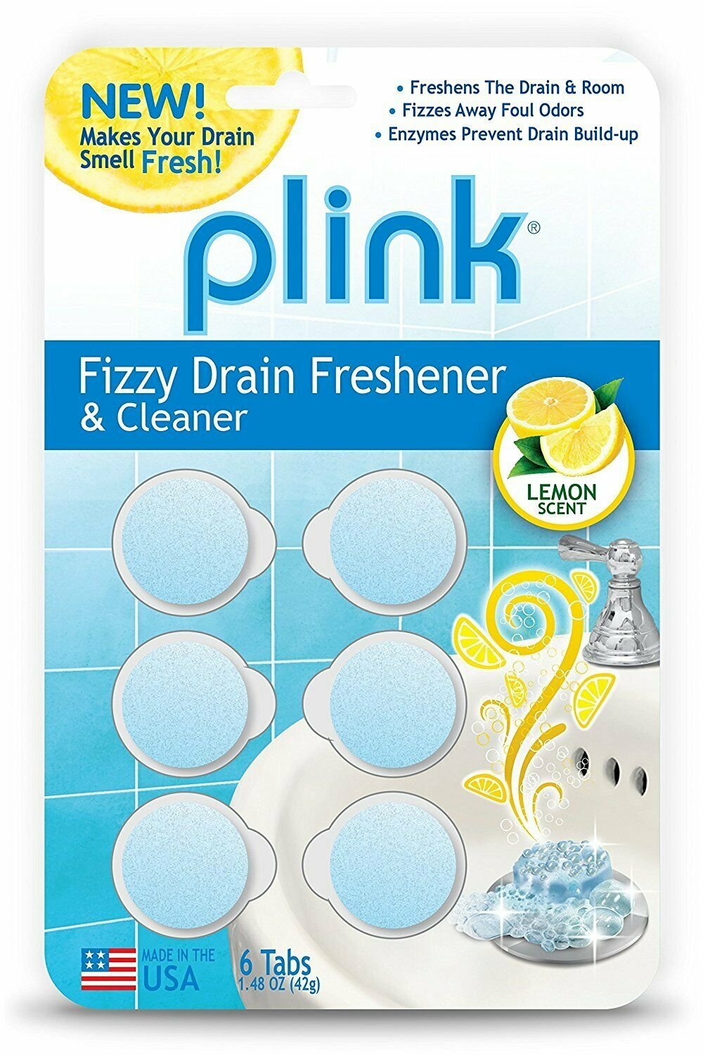 Plink Fizzy Drain Cleaner, Freshener, Deodorizer and Clog Preventer 6 Treatments