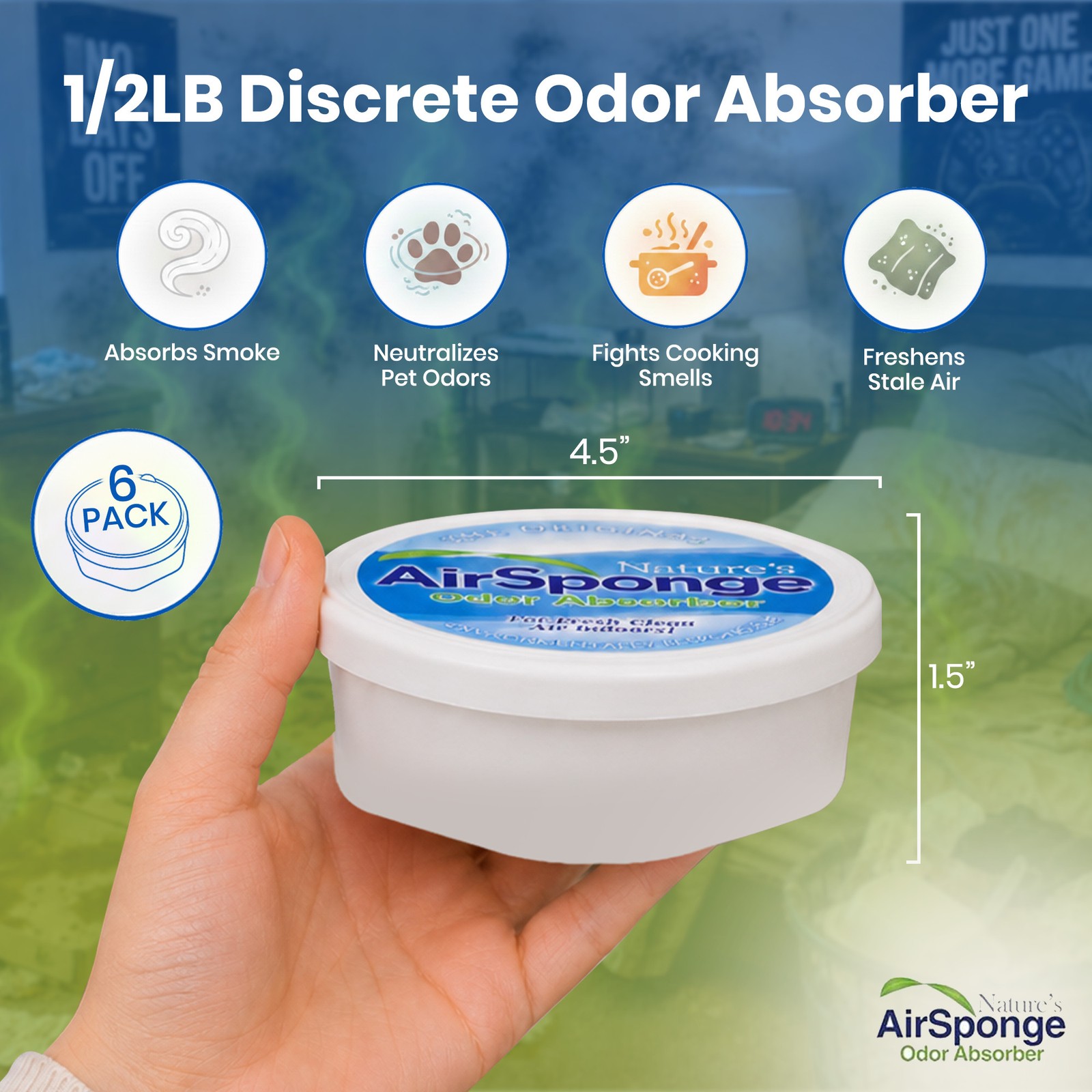 Nature’s Air Sponge 227g Odor Absorber Designer Container with Cap, Set of 6