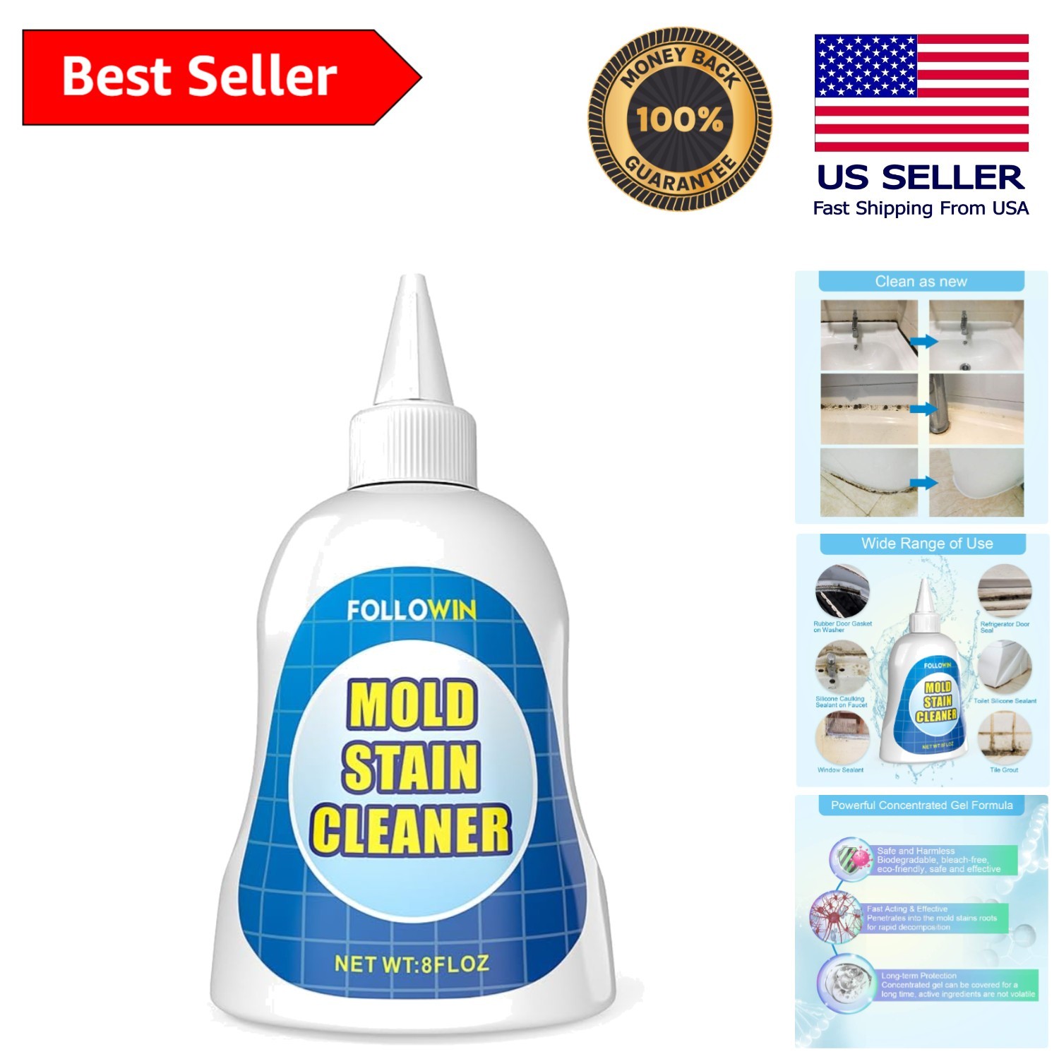Powerful Odorless Mold Stain Cleaner Gel – Perfect for Bathrooms and Kitchens