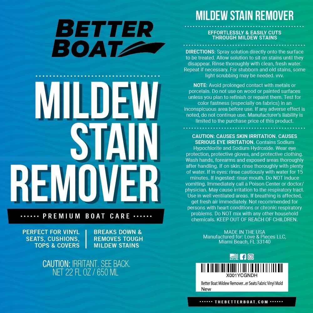 Better Boat Mildew Stain Remover Cleaner Seats Fabric Vinyl Mold Stain Removal