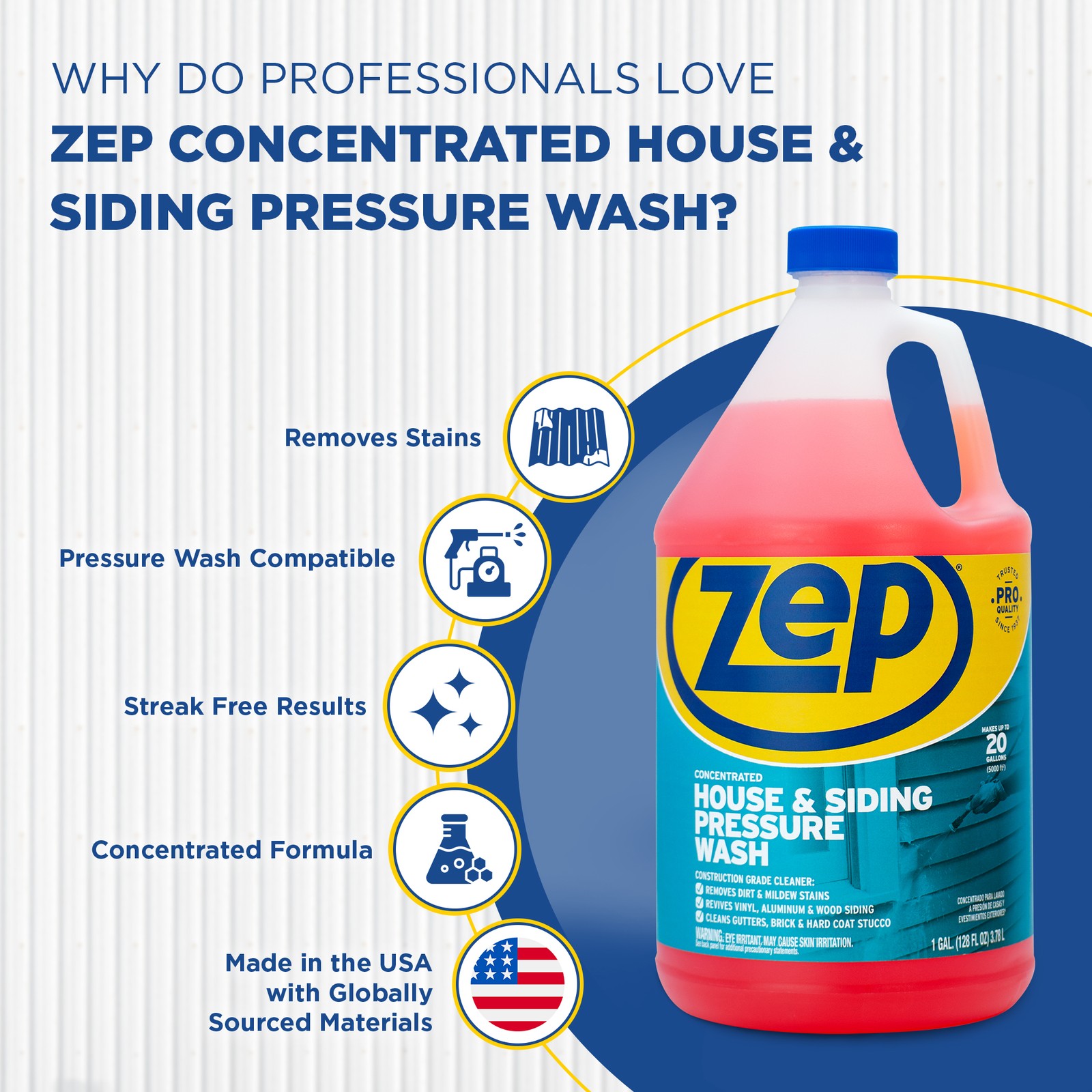Zep House and Siding Pressure Wash Cleaner Concentrate – 1 Gallon (Case of 2)