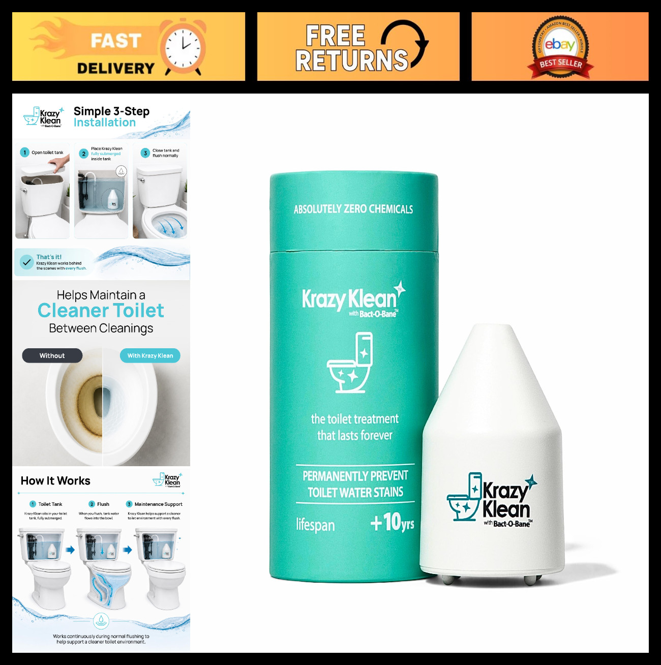 Automatic Toilet Tank Cleaner – Continuous Flush System, Reduces Buildup & Odors
