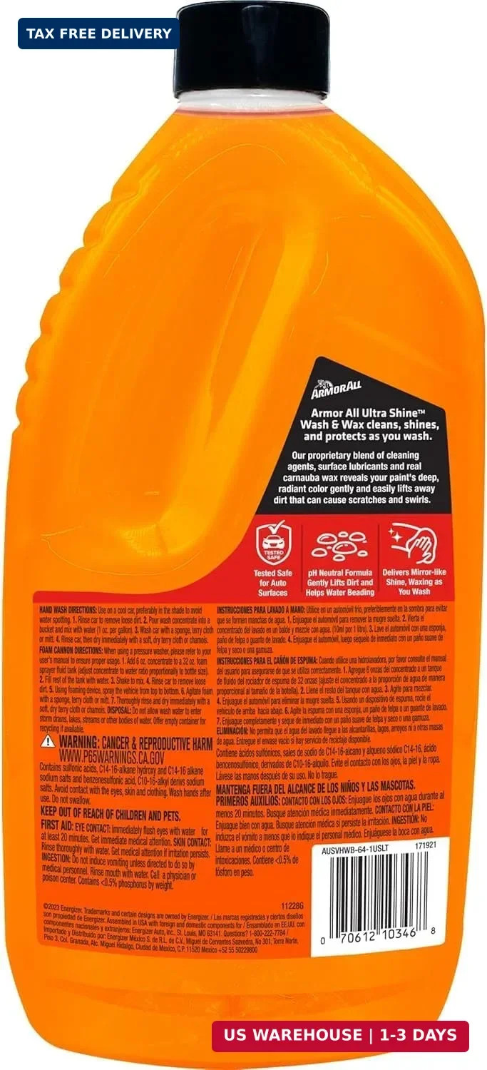 Armor All Ultra Shine Car Wash and Car Wax,Cleaning Fluid for Cars,Trucks,Motorc