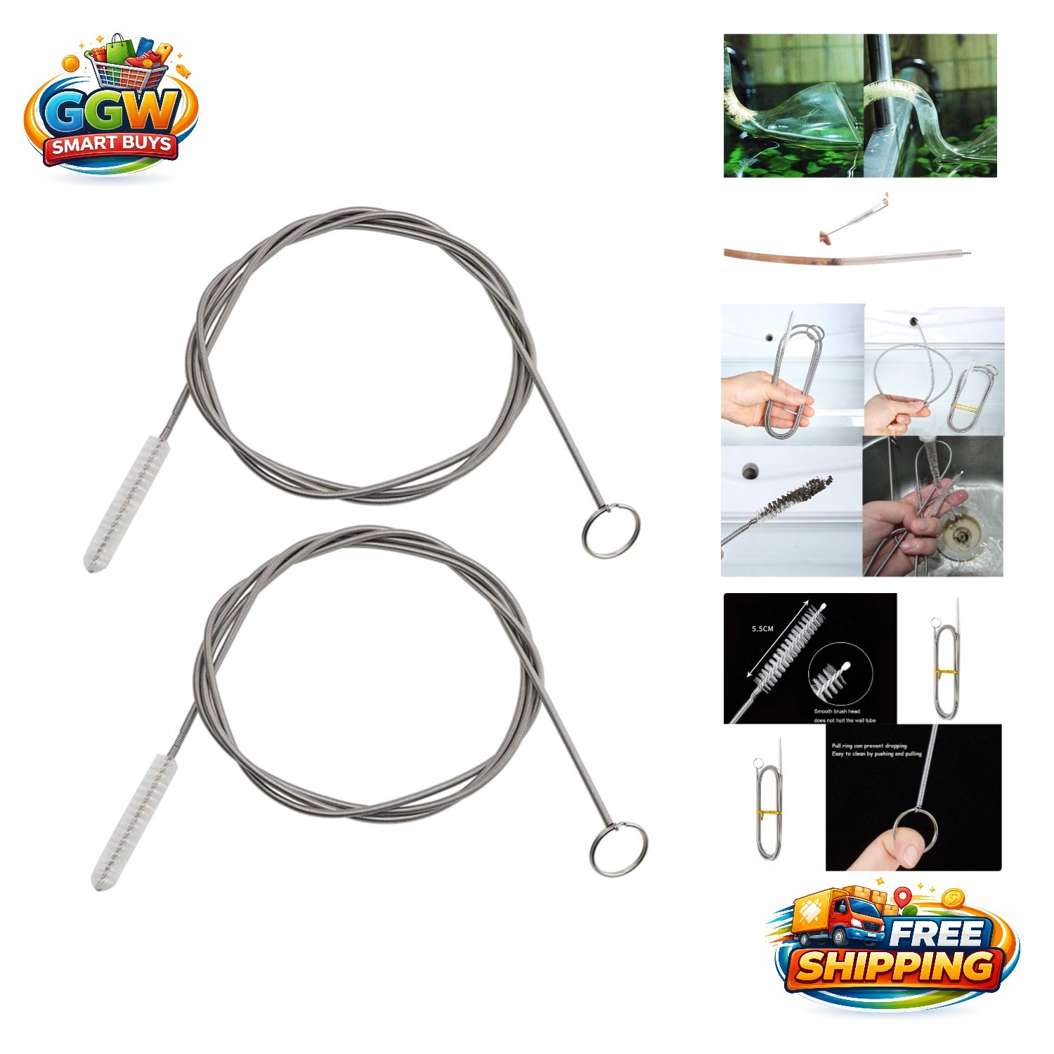 60 Inch Stainless Steel & Nylon Tube Cleaning Brushes – Multi-Use Convenience