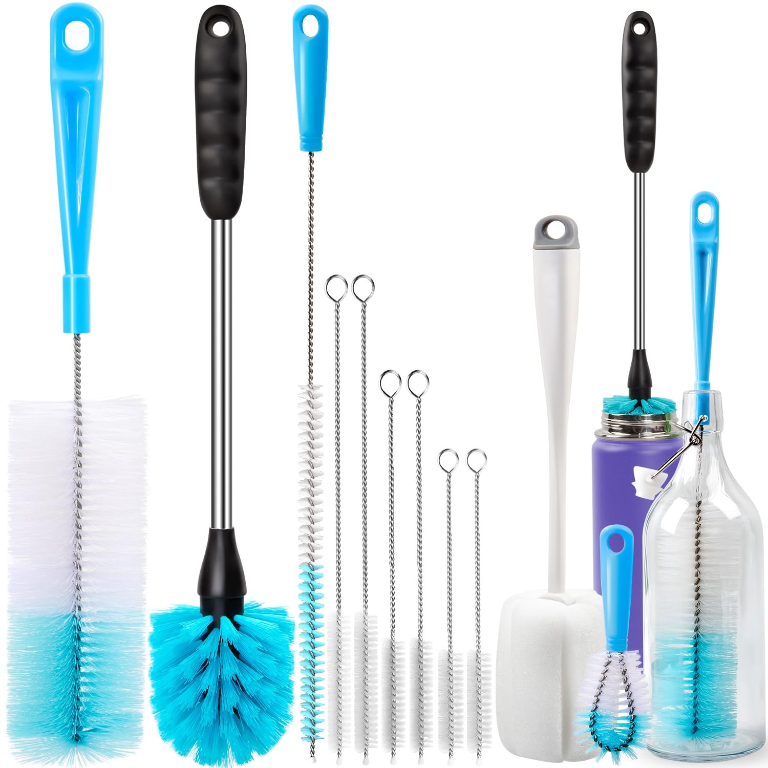 Holikme Bottle Brush Tube Cleaning Lab Set with Long Handle, 11 Pack, White