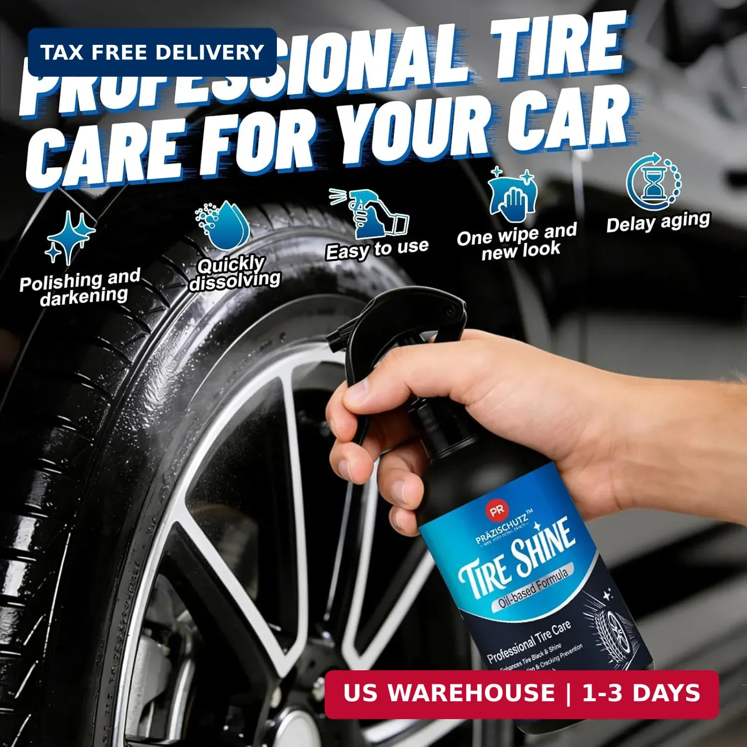 Tire Shine Spray – Long-Lasting Gloss, Advanced Dust-Repellent Formula, UV & Ozo