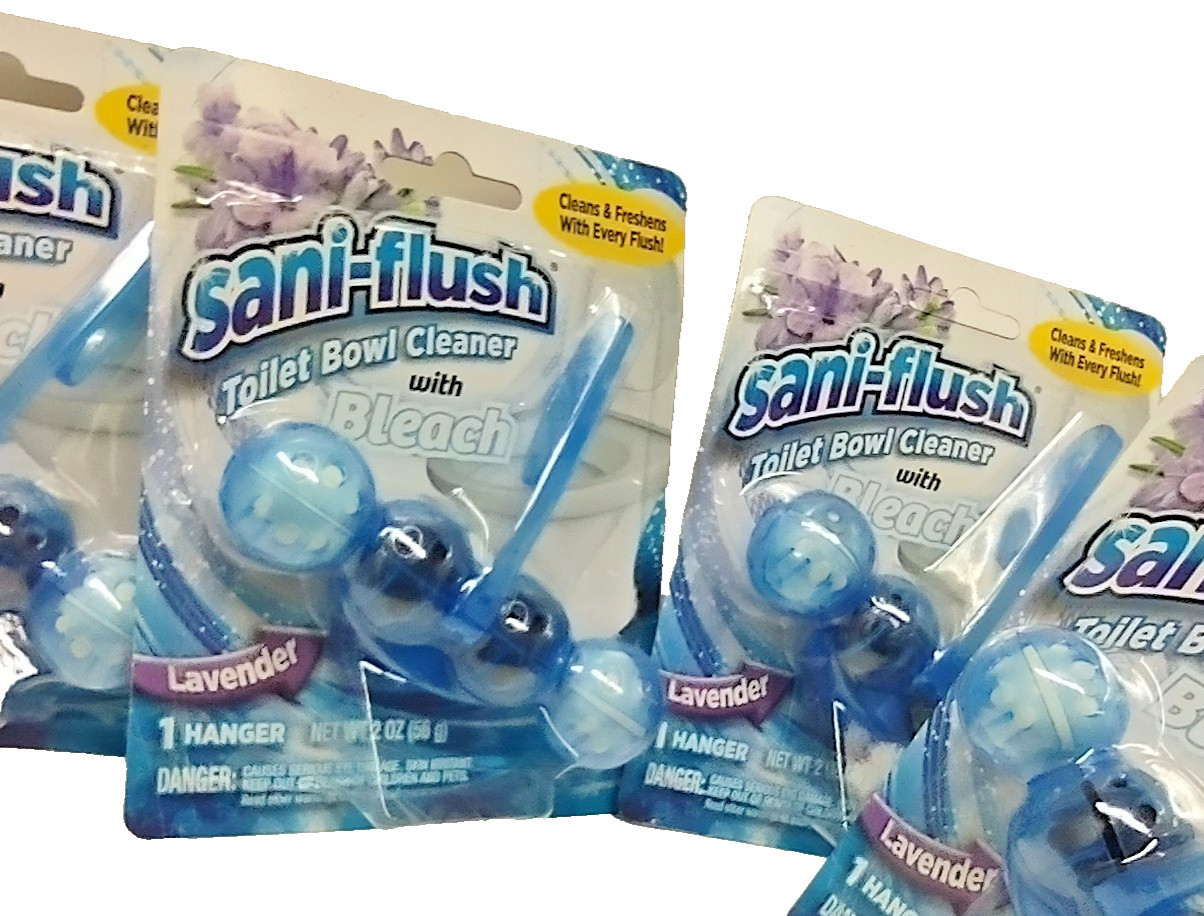( Lot 4 ) Sani-Flush Toilet Bowl Cleaner Lavender w/Bleach 4Balls Hanger 2 Oz Ea