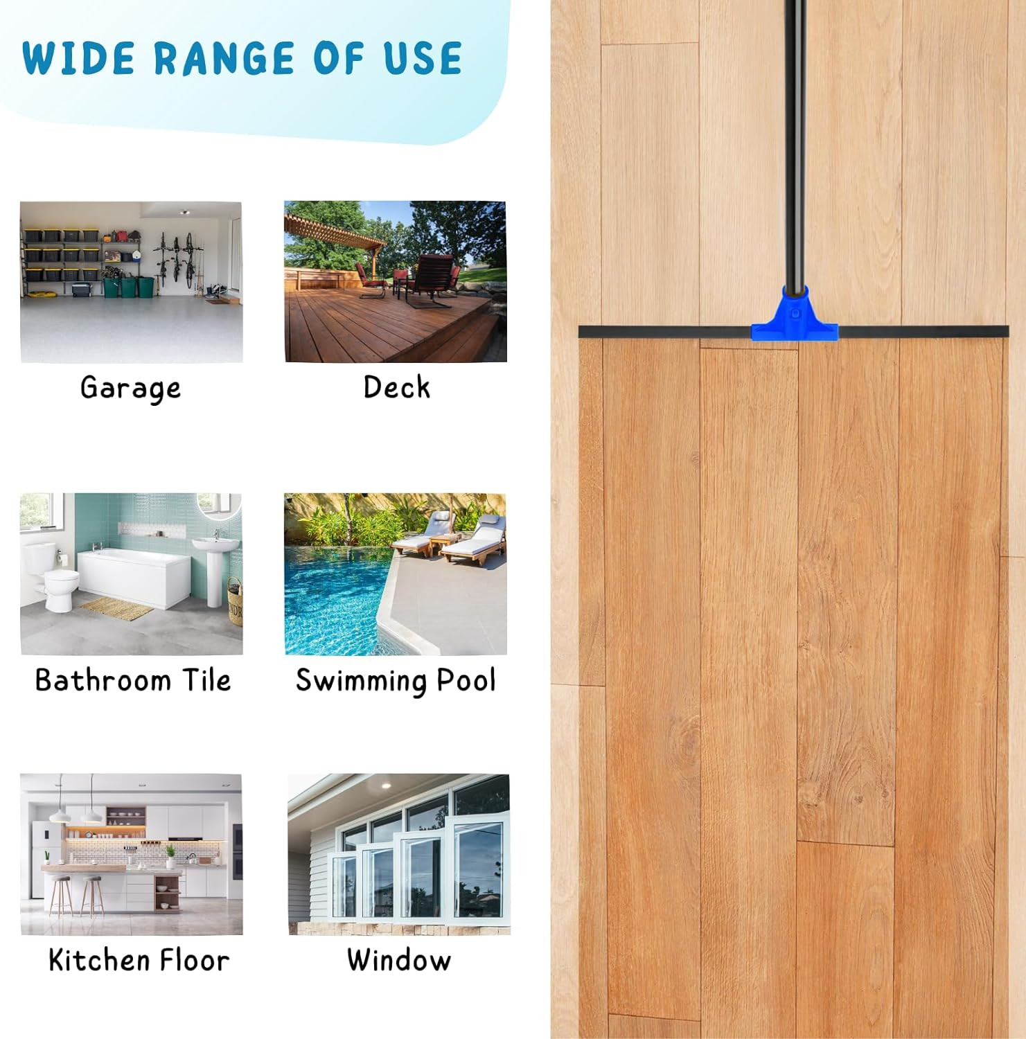 Floor Squeegee for Concrete and Tile Cleaning, 24” Rubber Wiper Broom, Large He