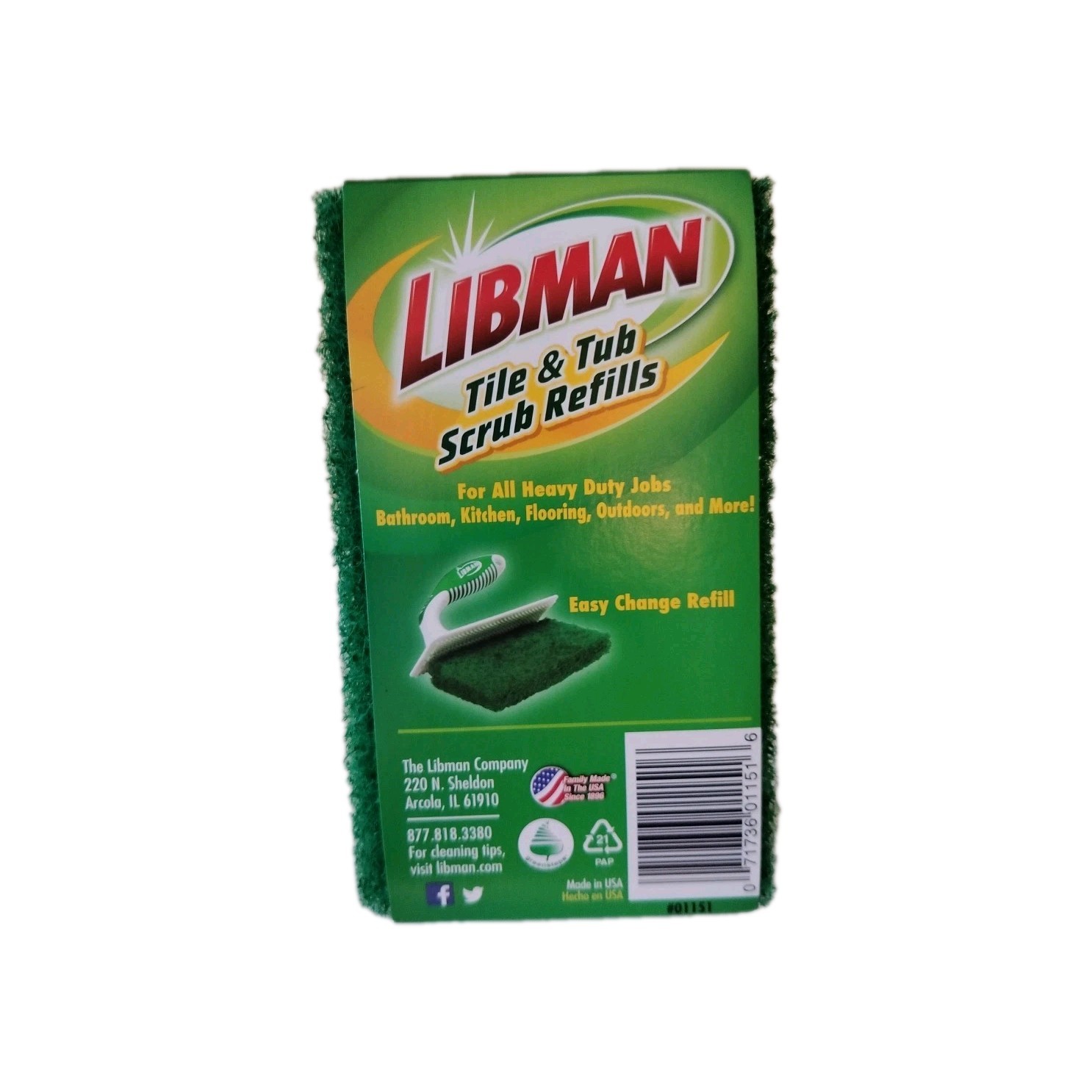 Libman #01151 Tile and Tub Scrub Sponge Refills Bath Kitchen Floor Outside 2 Pad