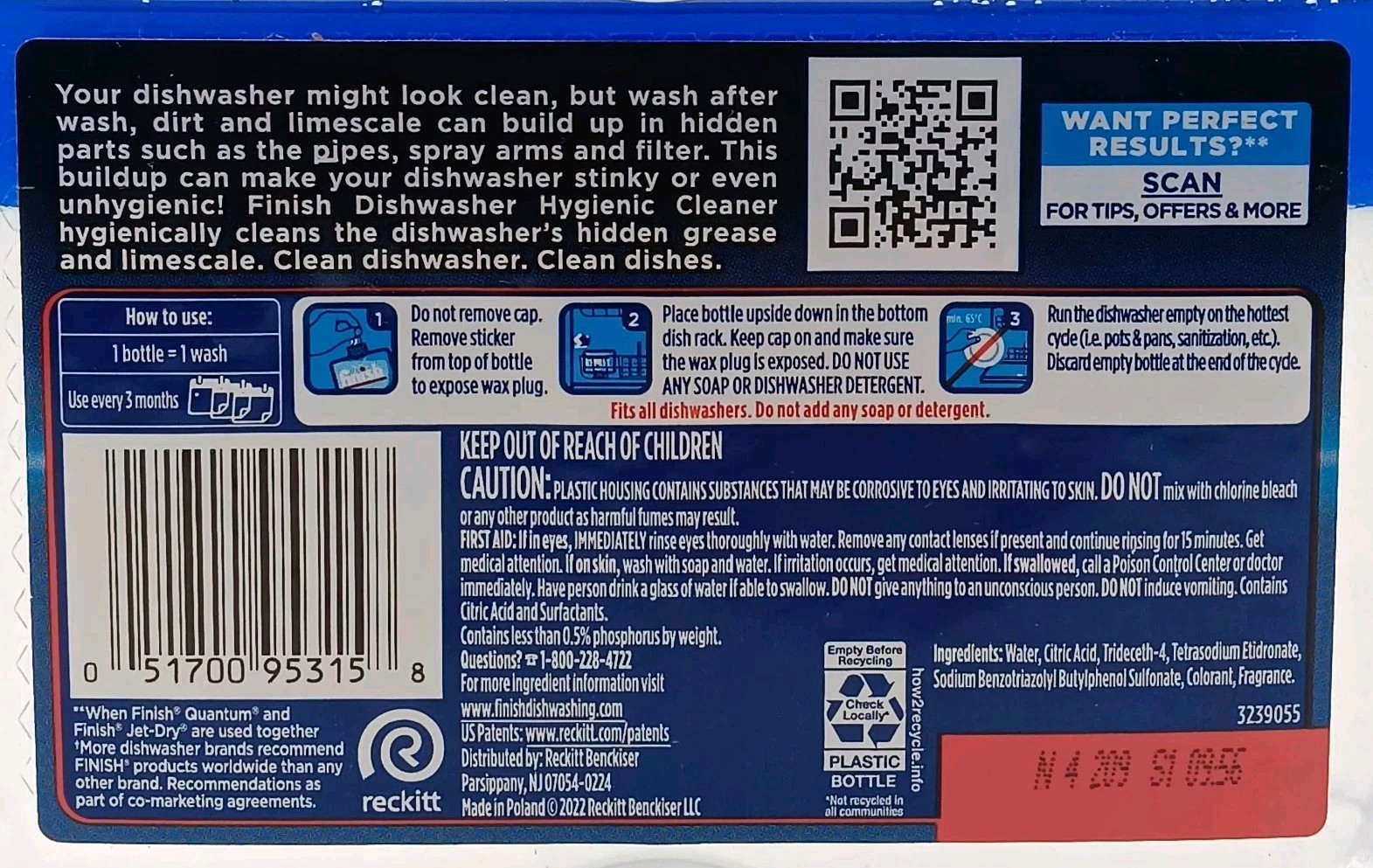 Finish Dishwasher Hygienic Cleaner for Grease Limescale Odors 8.45 Ounces
