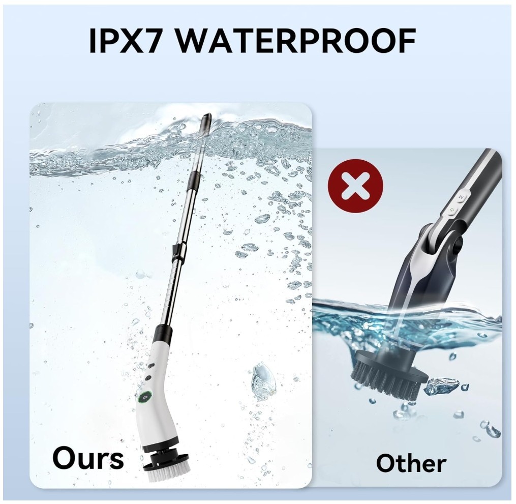 Electric Bathroom Cleaning Brush,Cordless Spin Scrubber FullBody Waterproof IPX7