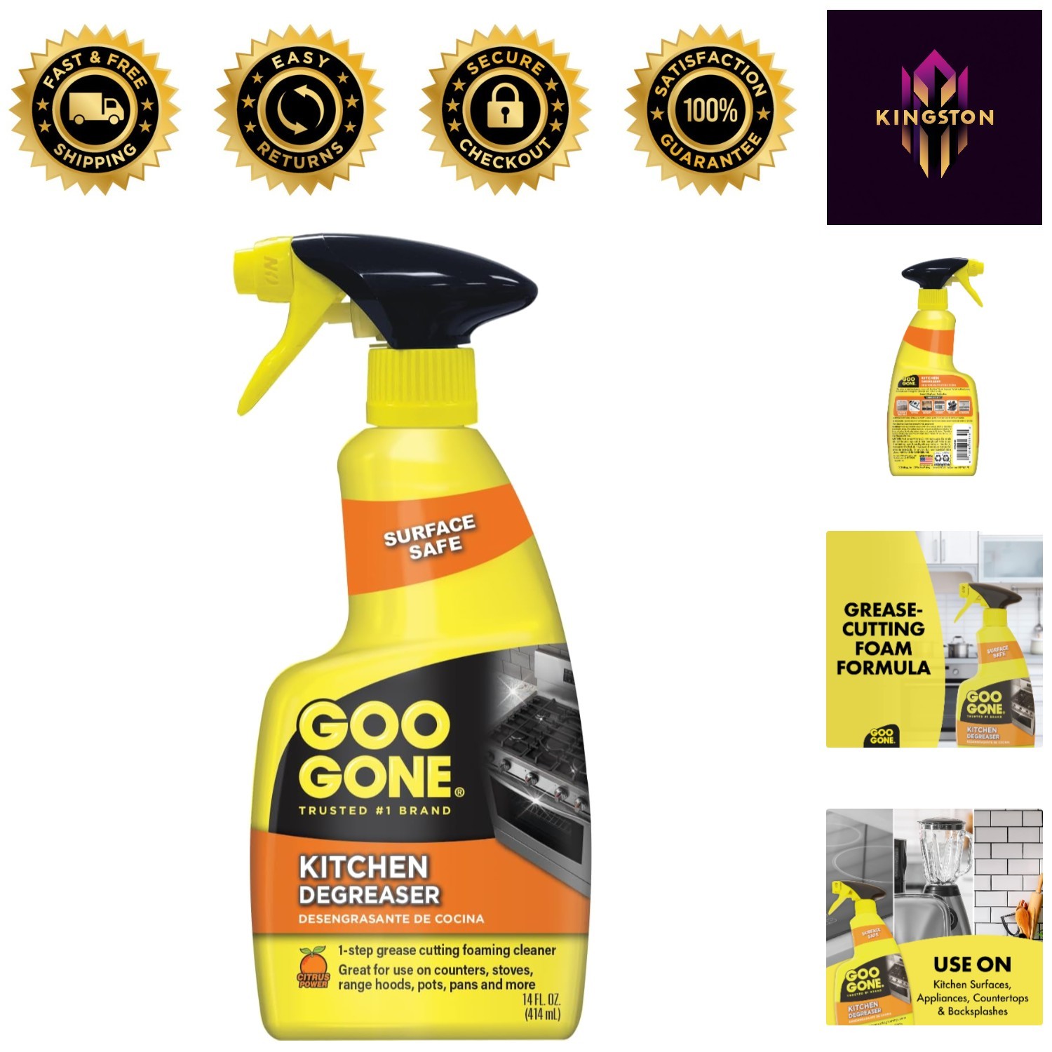 Eco-Friendly Kitchen Degreaser – 14 Fl. Oz. Fast Foaming Spray for Grime Removal