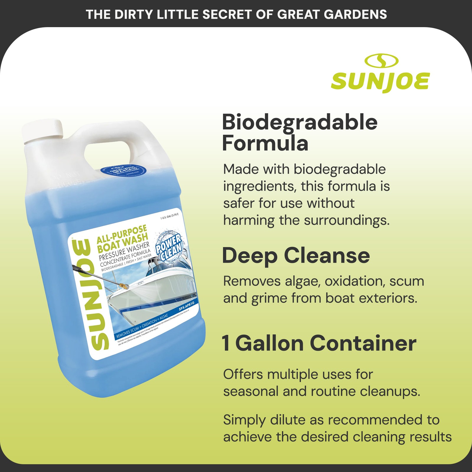Sun Joe All Purpose Boat Wash Pressure Washer Cleaner Concentrate, 1 Gal, APBW1G