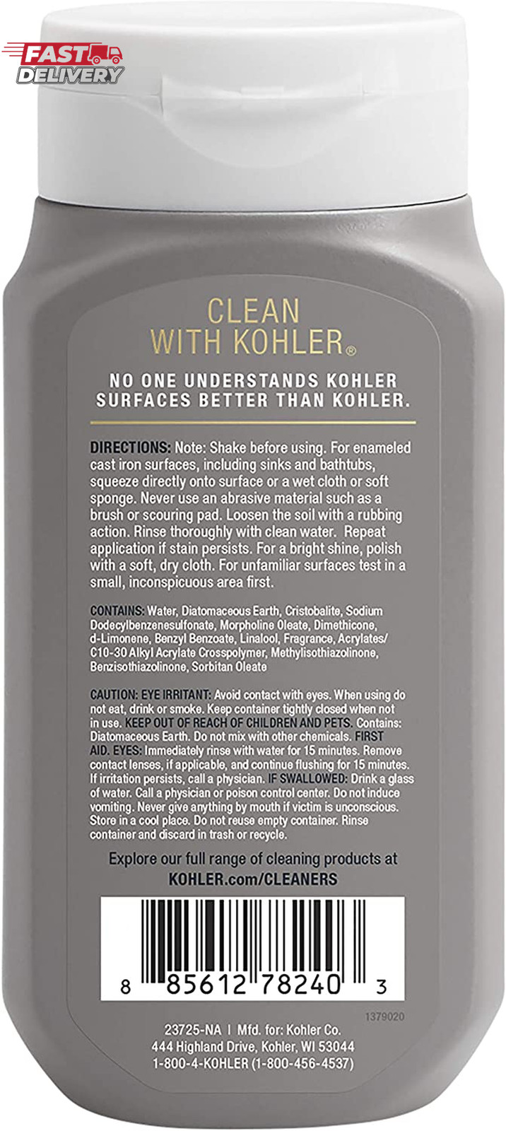 KOHLER K-23725-NA Cast Iron Cleaner, for Kitchen and Bathroom, 8 Oz Bottle, Non-
