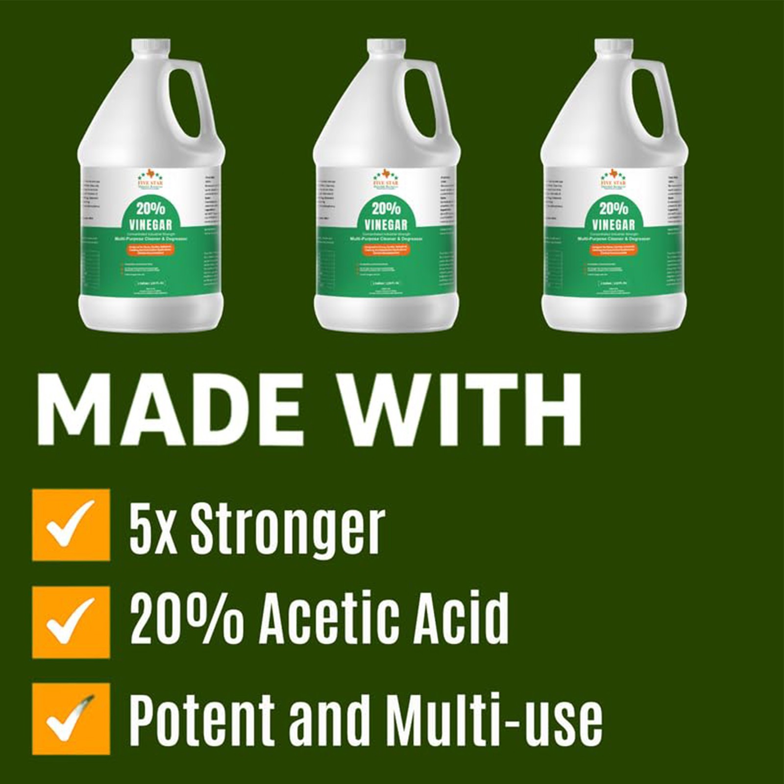 20% Concentrated Vinegar 1 Gallon Pure White Vinegar 5X Max Power Cleaning