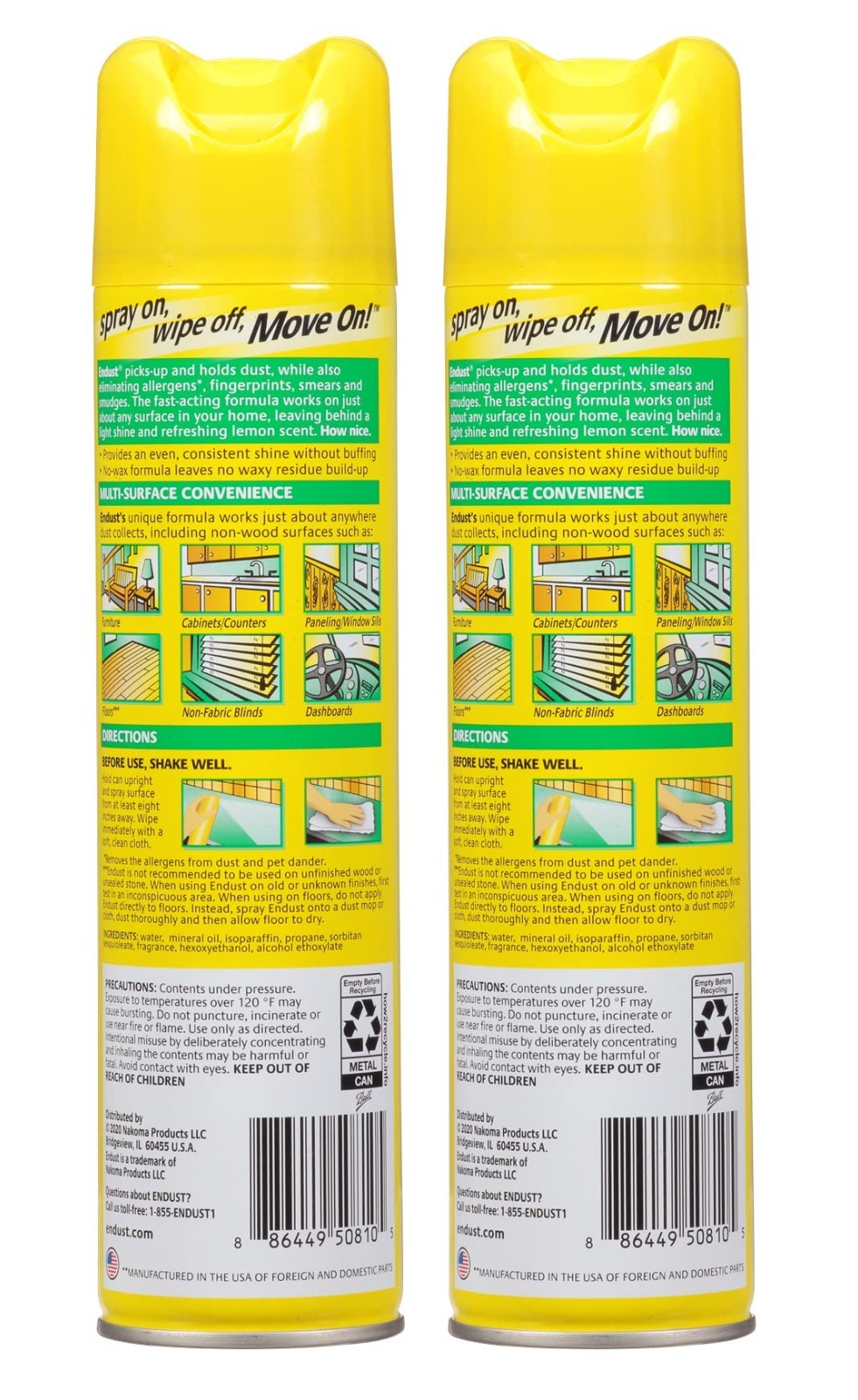 Endust Multi-Surface Dusting and Cleaning Spray, Lemon Zest, 12.5 Ounce 2 Pack
