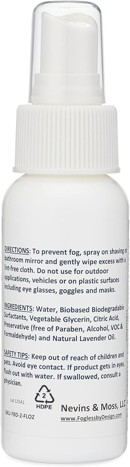 Fogless By Design Bathroom Mirror Anti-Fog Spray, 2 fl. oz (Case of 144 bottles)
