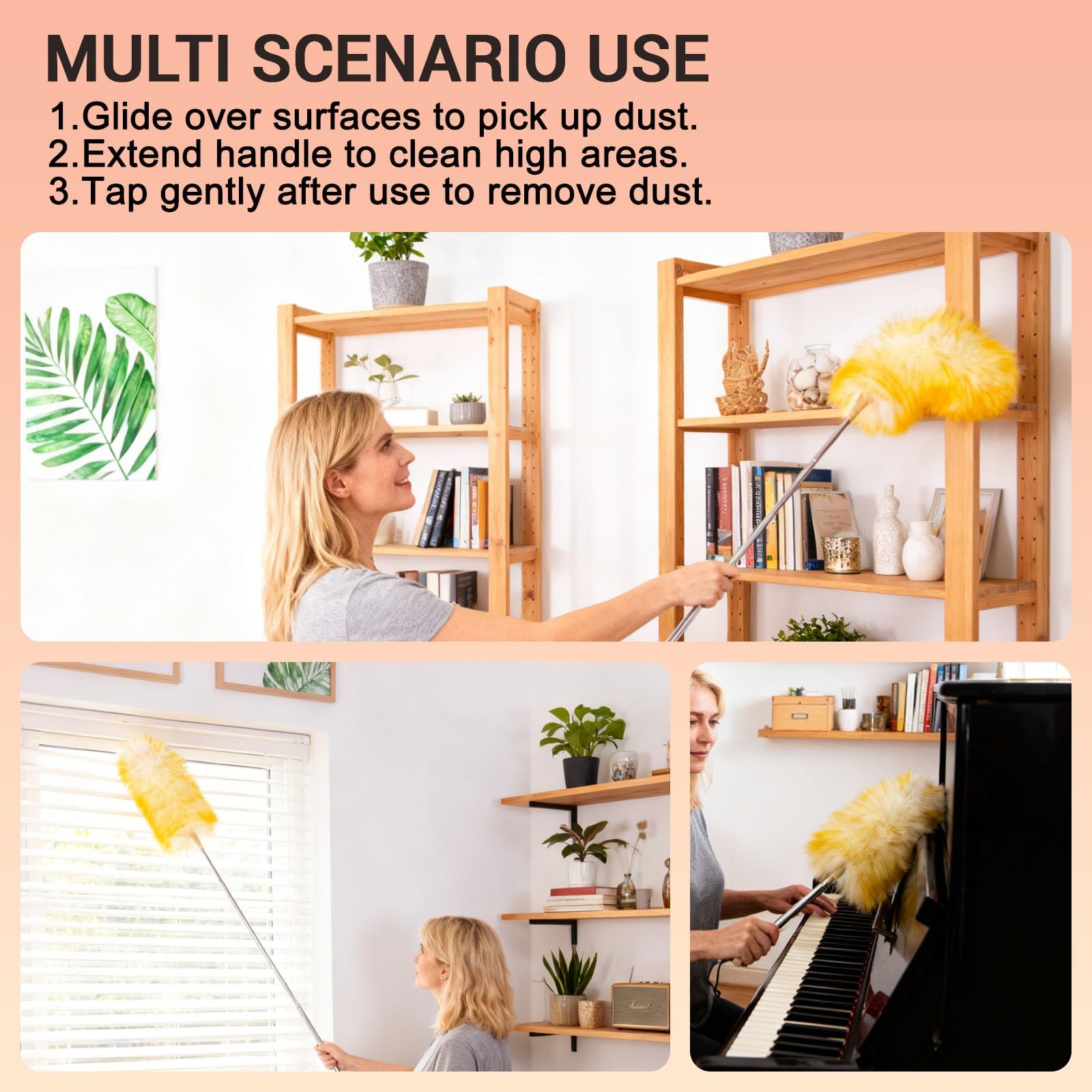 Lambswool Duster Extendable 22–55 Inch Natural Wool Duster with Flexible Head