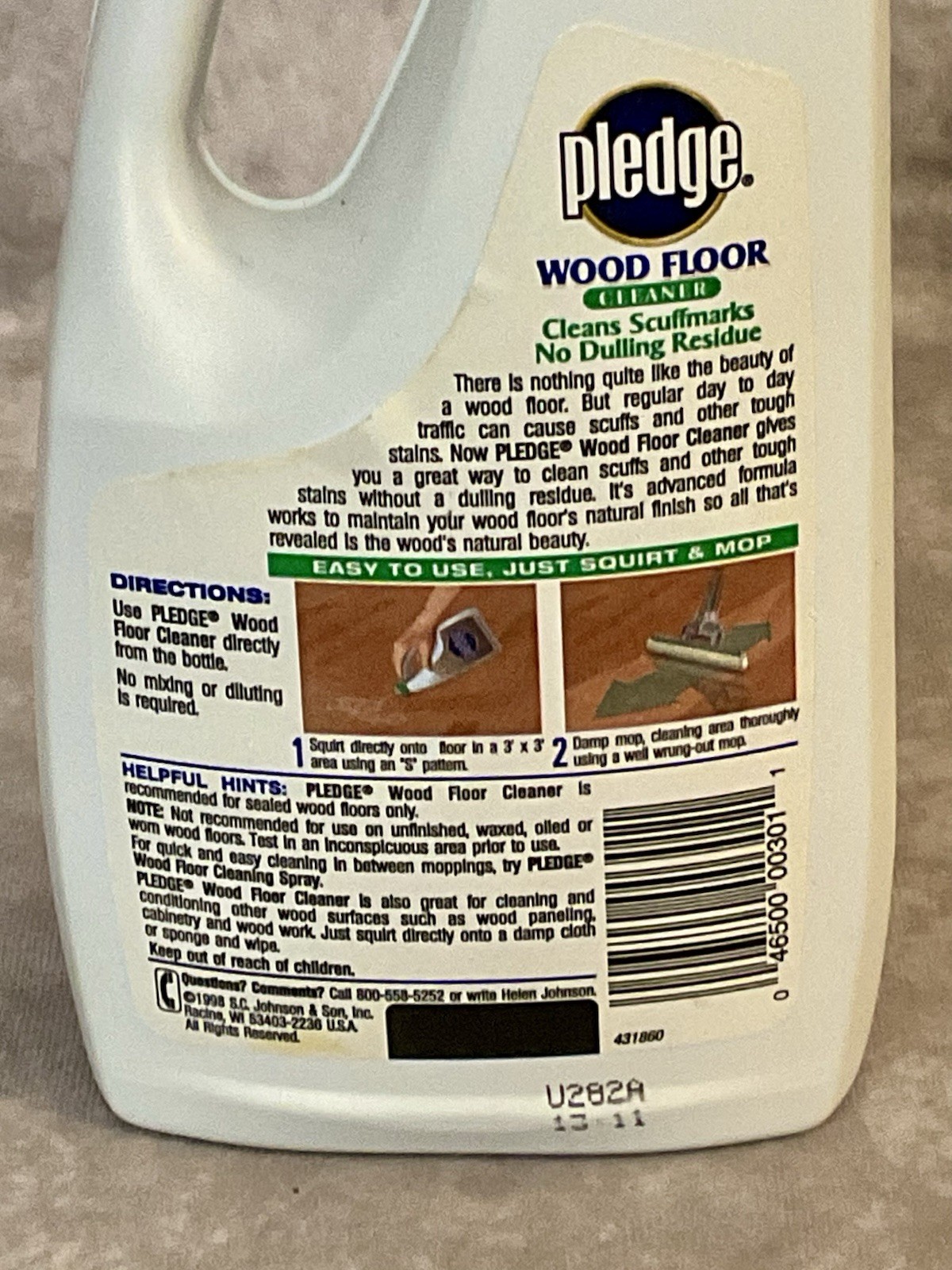 VINTAGE PLEDGE WOOD FLOOR CLEANER 32 FL OZ SC JOHNSON 1998