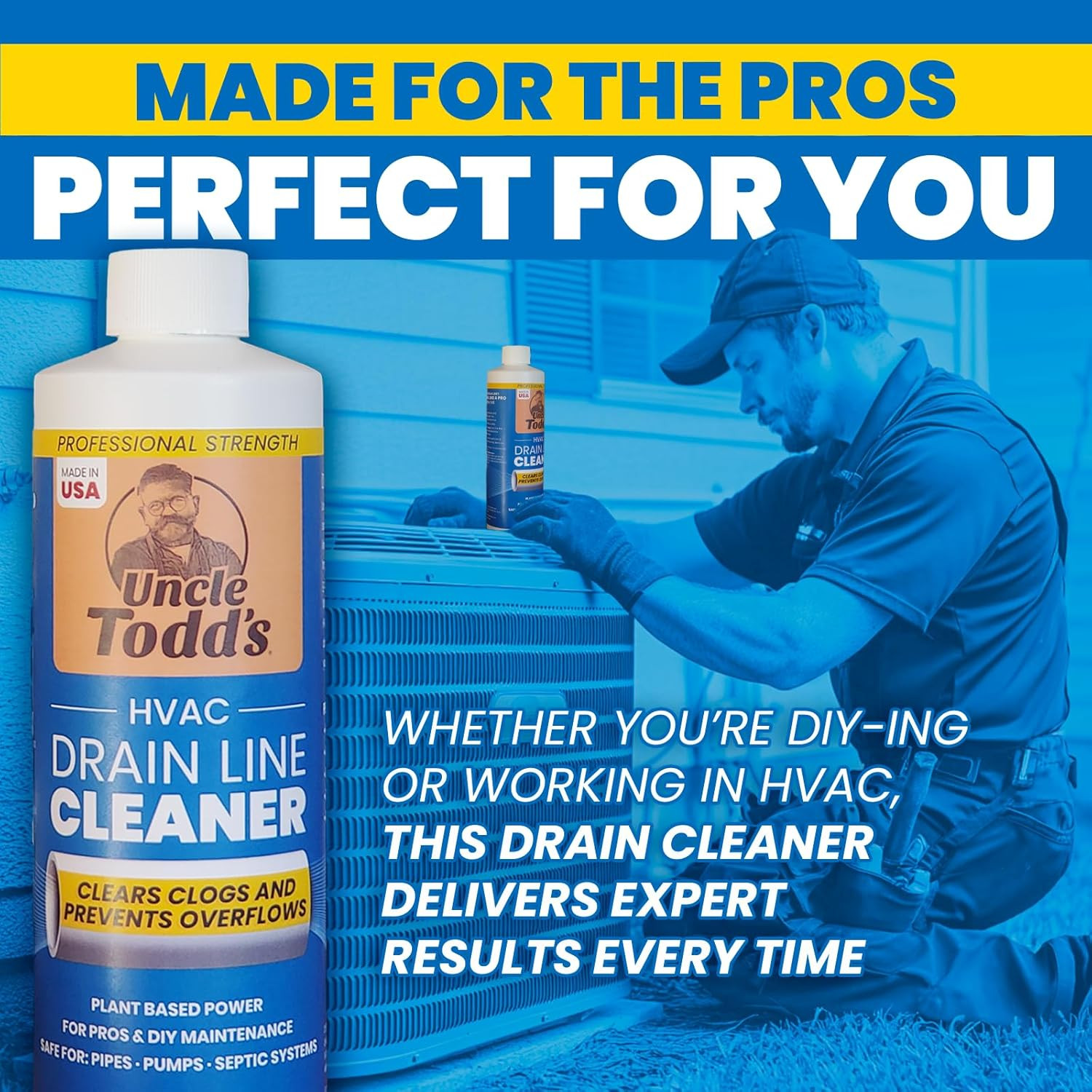 HVAC Drain Line Cleaner – 16Oz / 8 Months Supply Bleach-Free, Fast-Acting, Long-