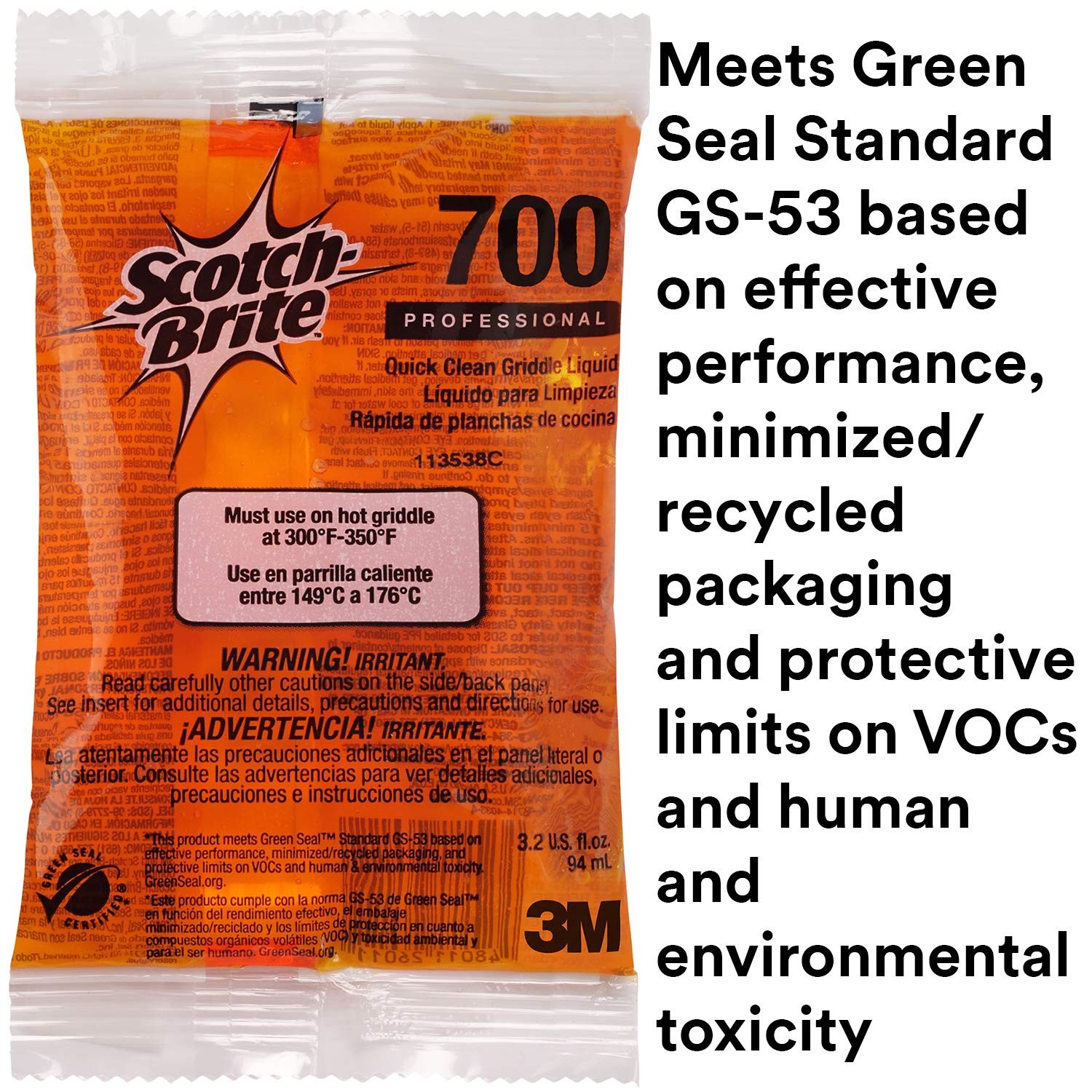 3M Scotch-Brite Griddle Cleaning, Quick Clean Liquid 700-40, 3.2 Oz Packet,