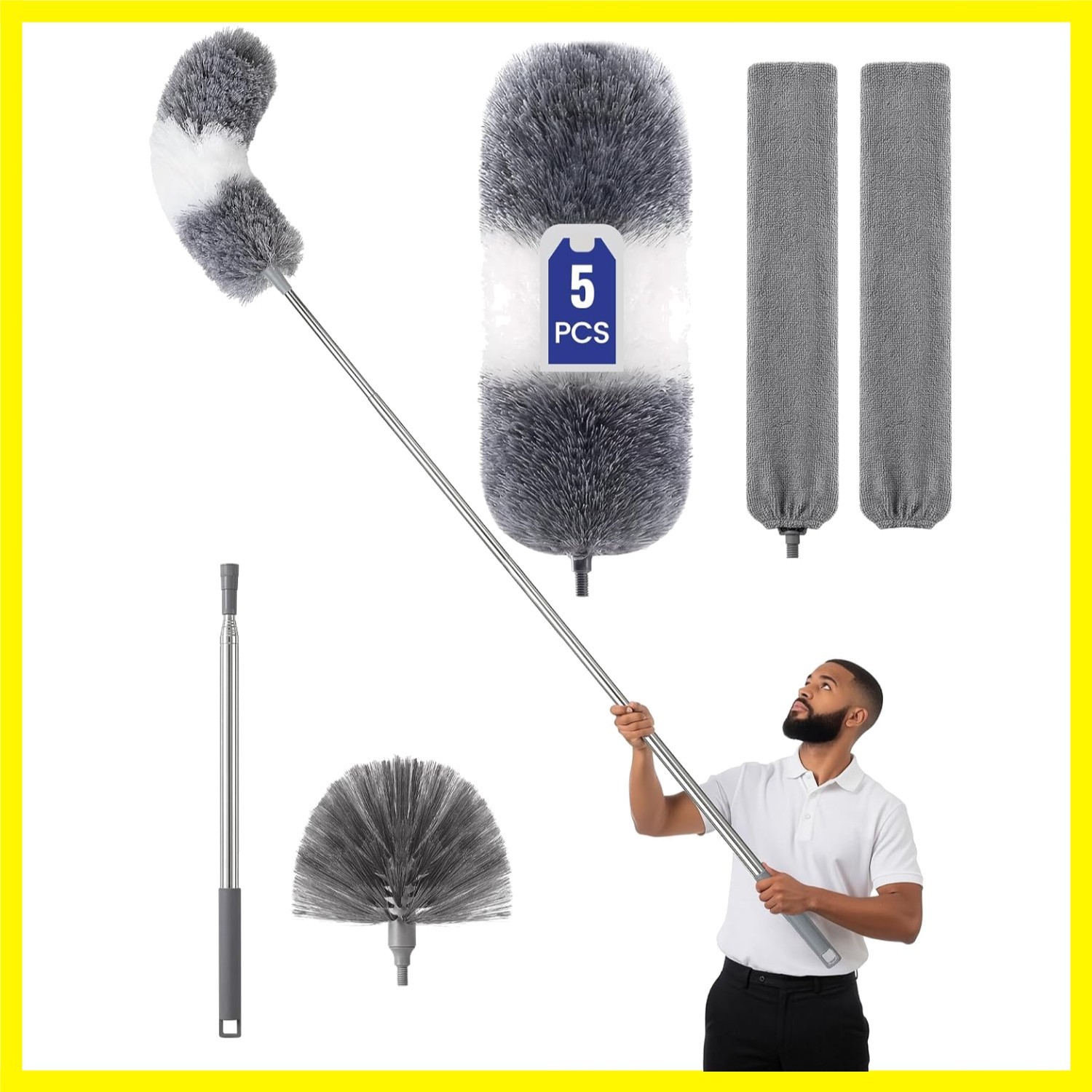 Extra-Long Dusters Kits with Extension Pole, 5 in 1 Cleaning Tools with Exten…