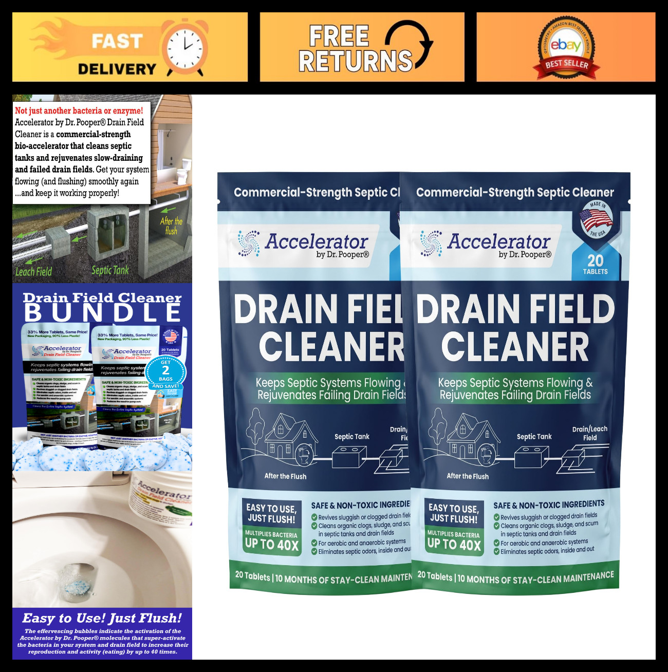 2-Pack Drain Field Cleaner Tablets – Clear Septic Tanks, Eliminate Odors Fast!