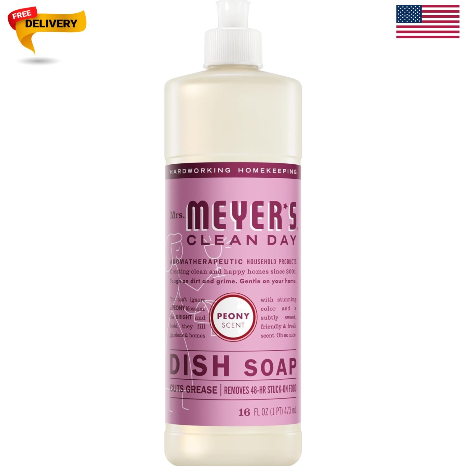 MRS. MEYER’S CLEAN DAY Liquid Dish Soap, Peony Scent, 16 Fl Oz Bottle