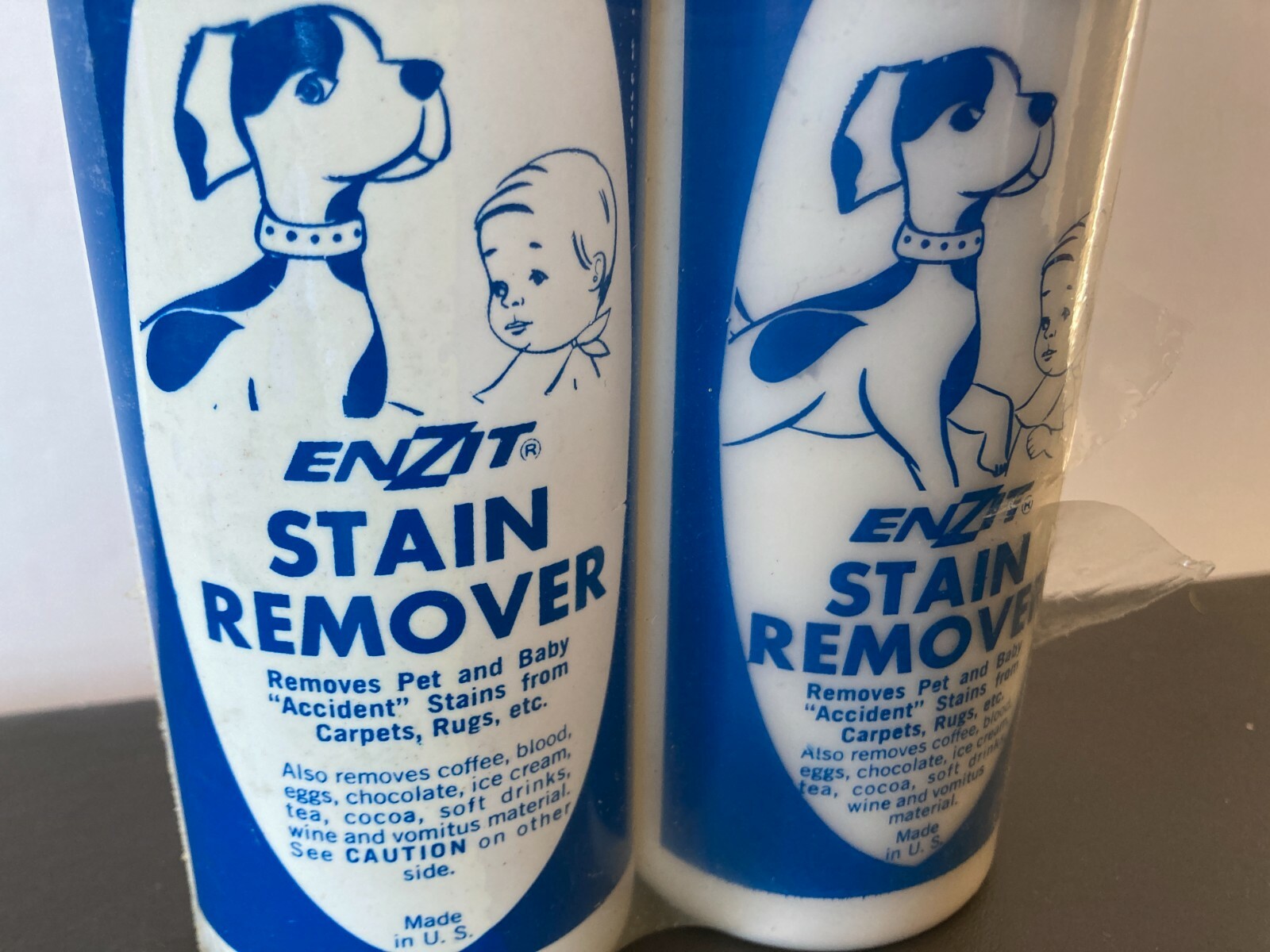 Vtg ENZIT Stain Remover 2 PK NOS Dry Wet Stains Great Graphic Boy Dog Beautilite