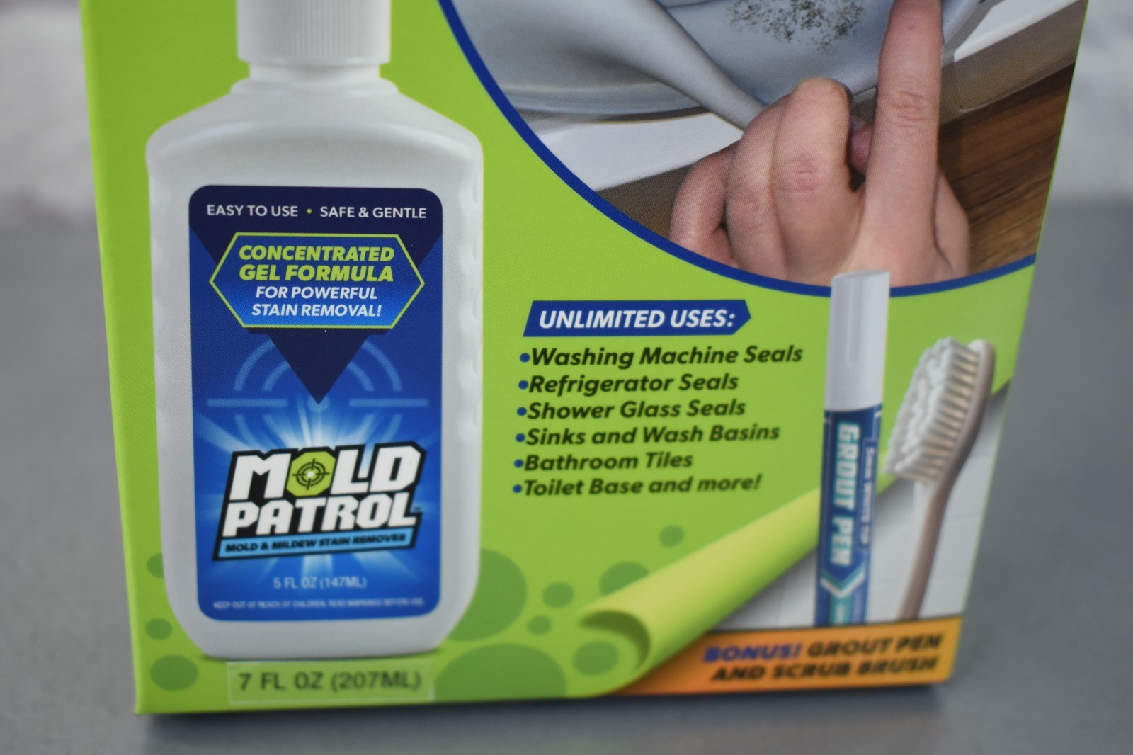 Mold Patrol Mold & Mildew Stain Remover Gel 7oz Kit w/ Grout Pen & Brush NEW