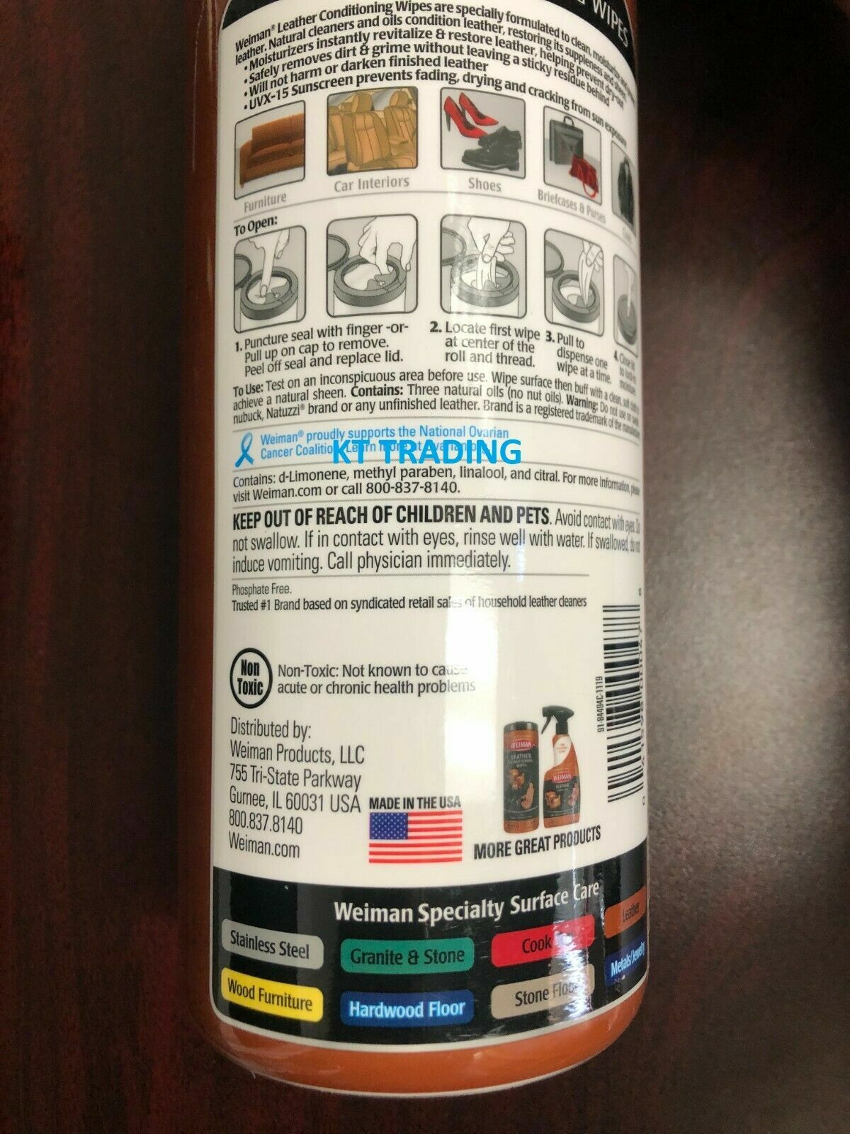 Weiman Leather Conditioning Wipes Furniture Car Seats Shoes Cleaner Polish 30 ct