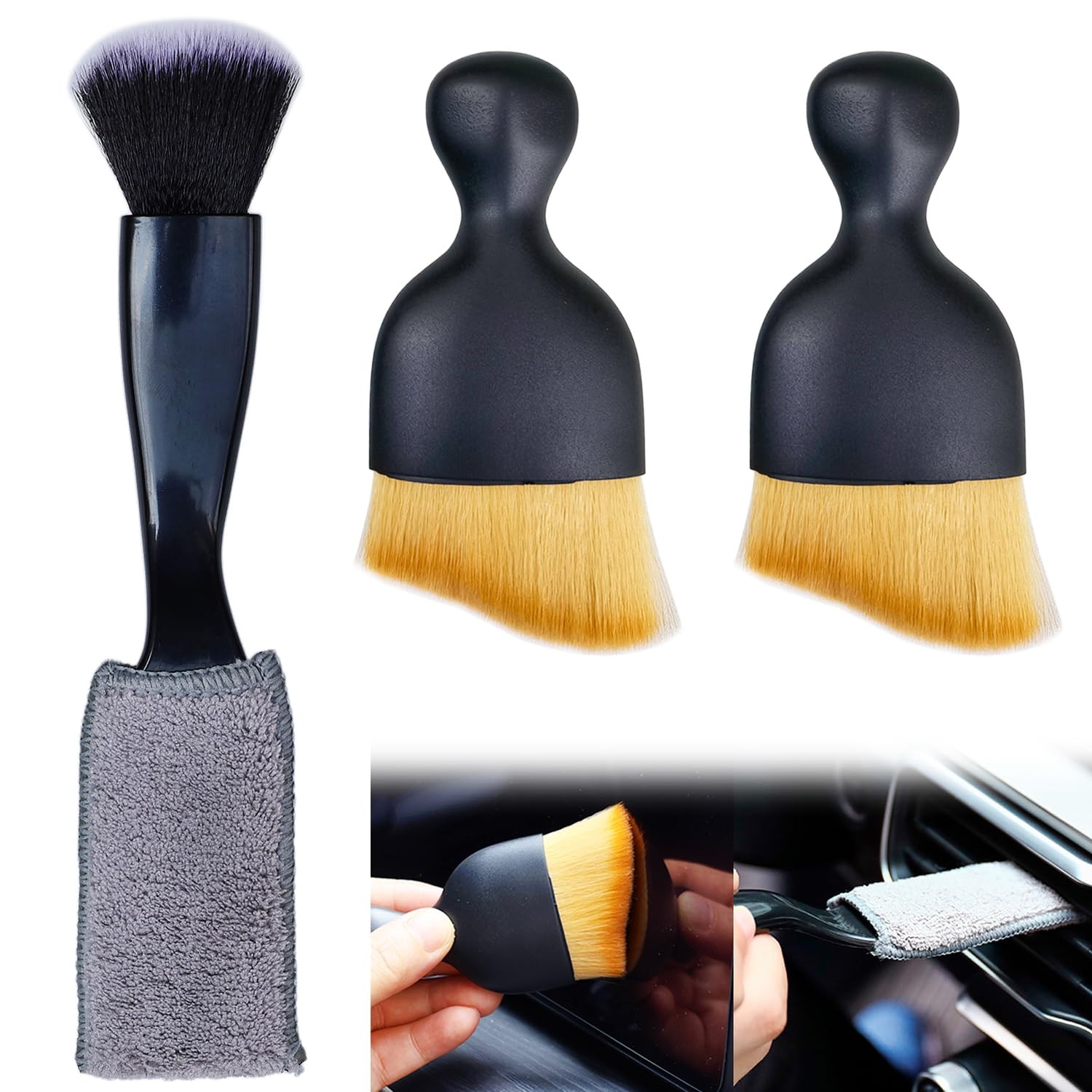 3 Pcs Microfiber Duster Brushes Car Interior Detail Dust Brush for Air Vents