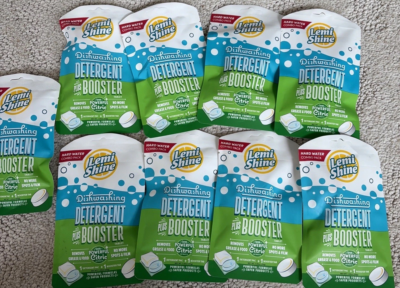 9 PACKS Lemi Shine Dishwashing Detergent + Booster Tablet Hard Water Combo Pack