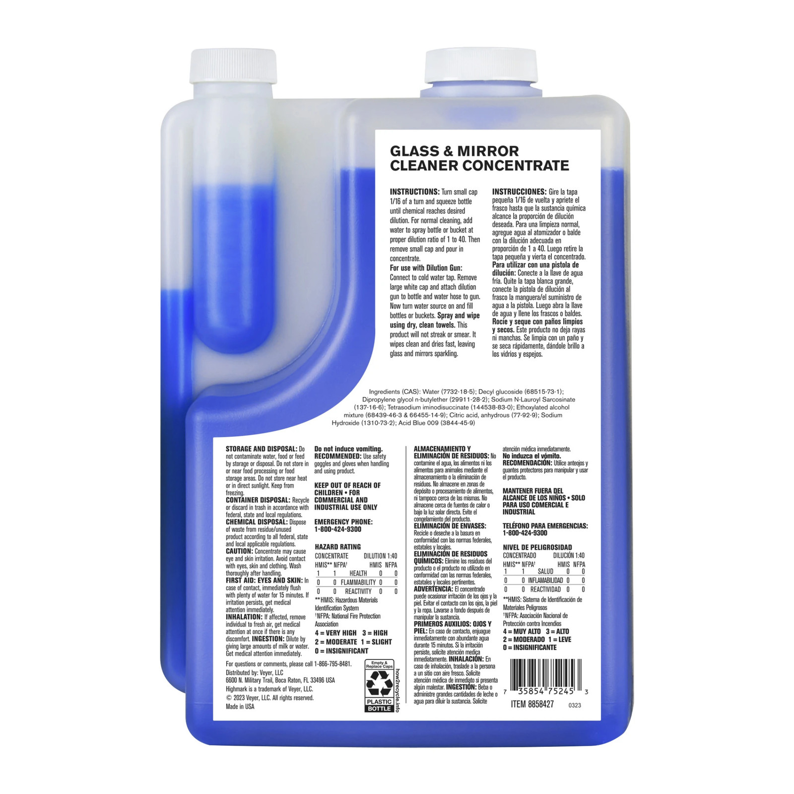 Highmark Glass And Mirror Cleaner Concentrate, 2 Liters, Case Of 4 Bottles