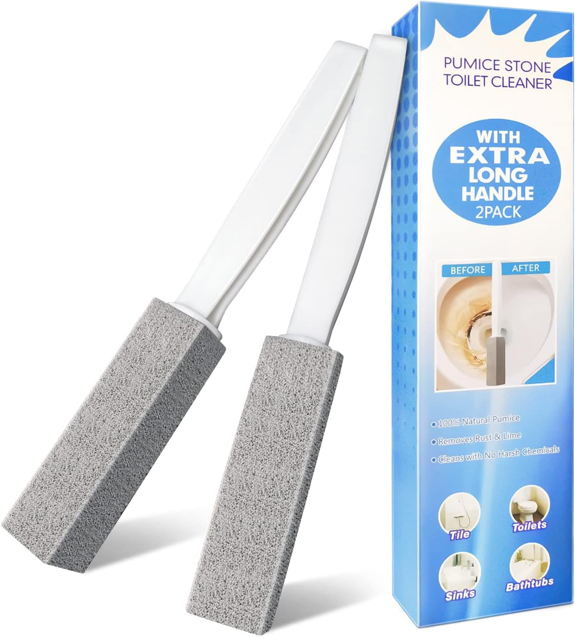 4TH Pumice Stone Toilet Bowl Cleaning Stick with Extra Large Handle,Cleans Away