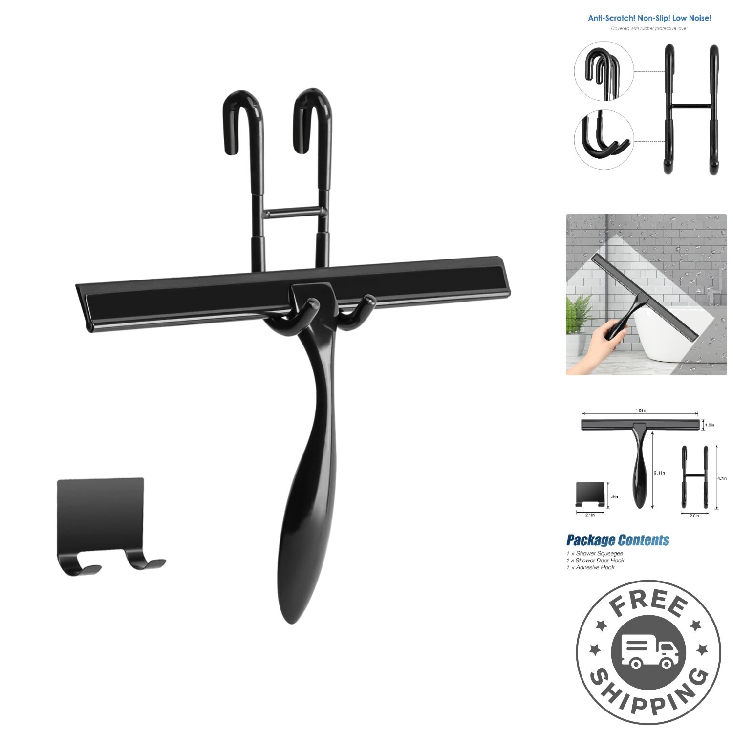 Lightweight Black Shower Squeegee Set – Streak-Free Clean for Glass & Mirrors