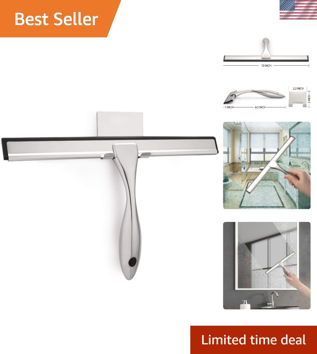 Versatile All-Purpose 10-Inch Shower Squeegee for Windows and Glass Surfaces