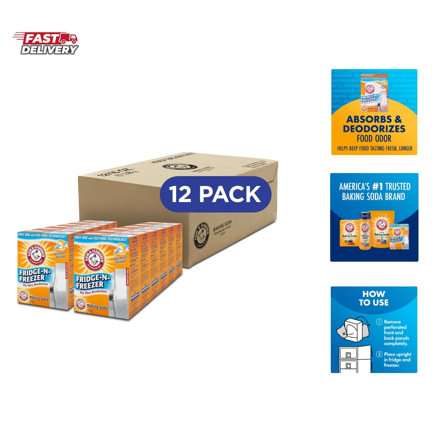 Baking Soda Fridge-n-Freezer Odor Absorber, Orange 14 oz, Pack of 12