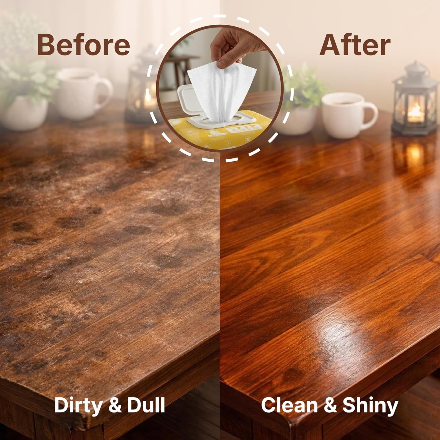 Wood Cleaner Wipes 210 Count, XL 8in x 10in Clean Polish Protect
