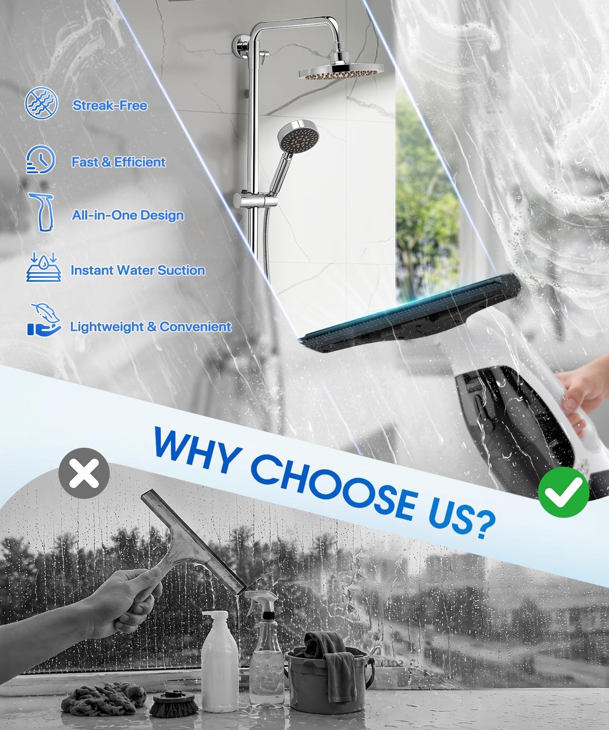 Window Vacuum Squeegee Cordless 3-in-1 Electric Cleaner Tool Spray Microfiber